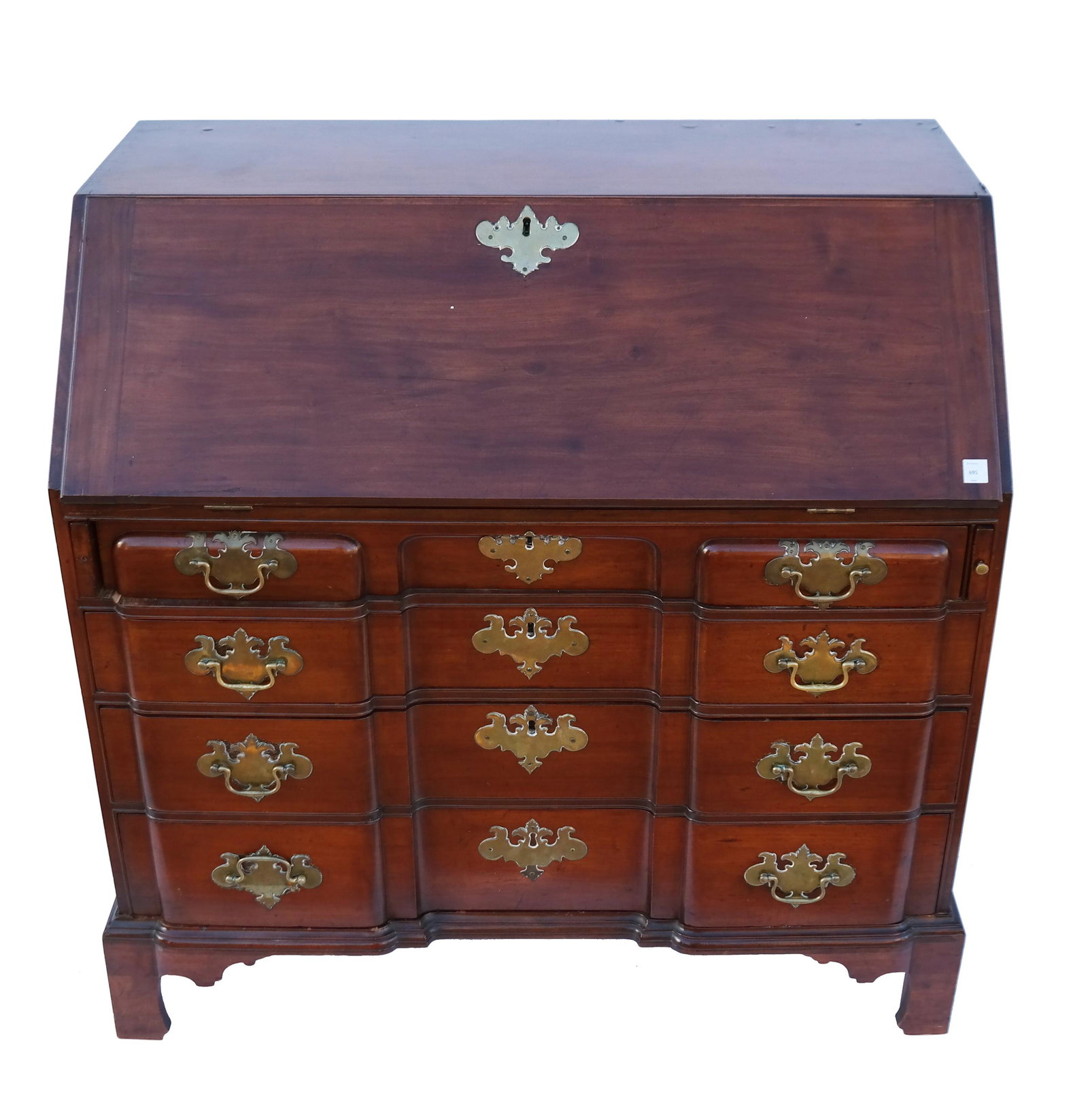American Boston Slant Front Chest 18th C: Chippendale mahogany block front slant front desk, Boston, late 18th century. Provenance: San Diego Museum of Art; sold Bonhams, Los Angeles "The Elegant Home" sale, February 28, 2017, lot 695. [42 1/