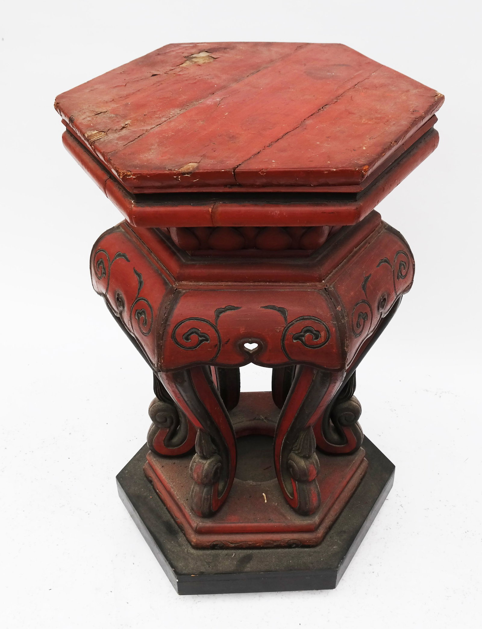 Chinese Hardwood Hexagonal Table: Chinese hexagonal table. [36 1/2" H x 21" W x 21" D (approx)].