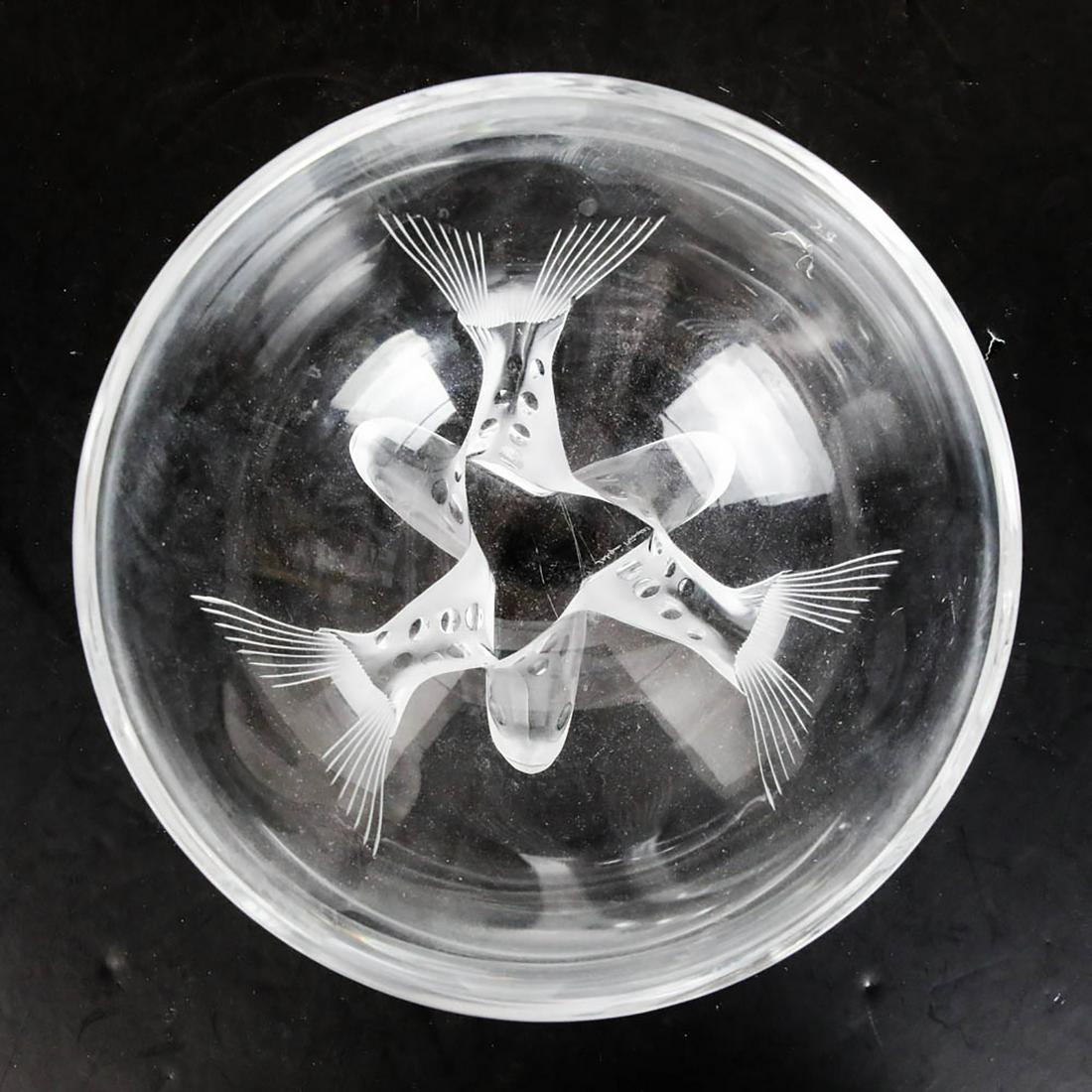 Lalique, France Dolphin Bowl: Crystal dolphin bowl, signed Lalique, France. [6" H x 7" Diam.].
