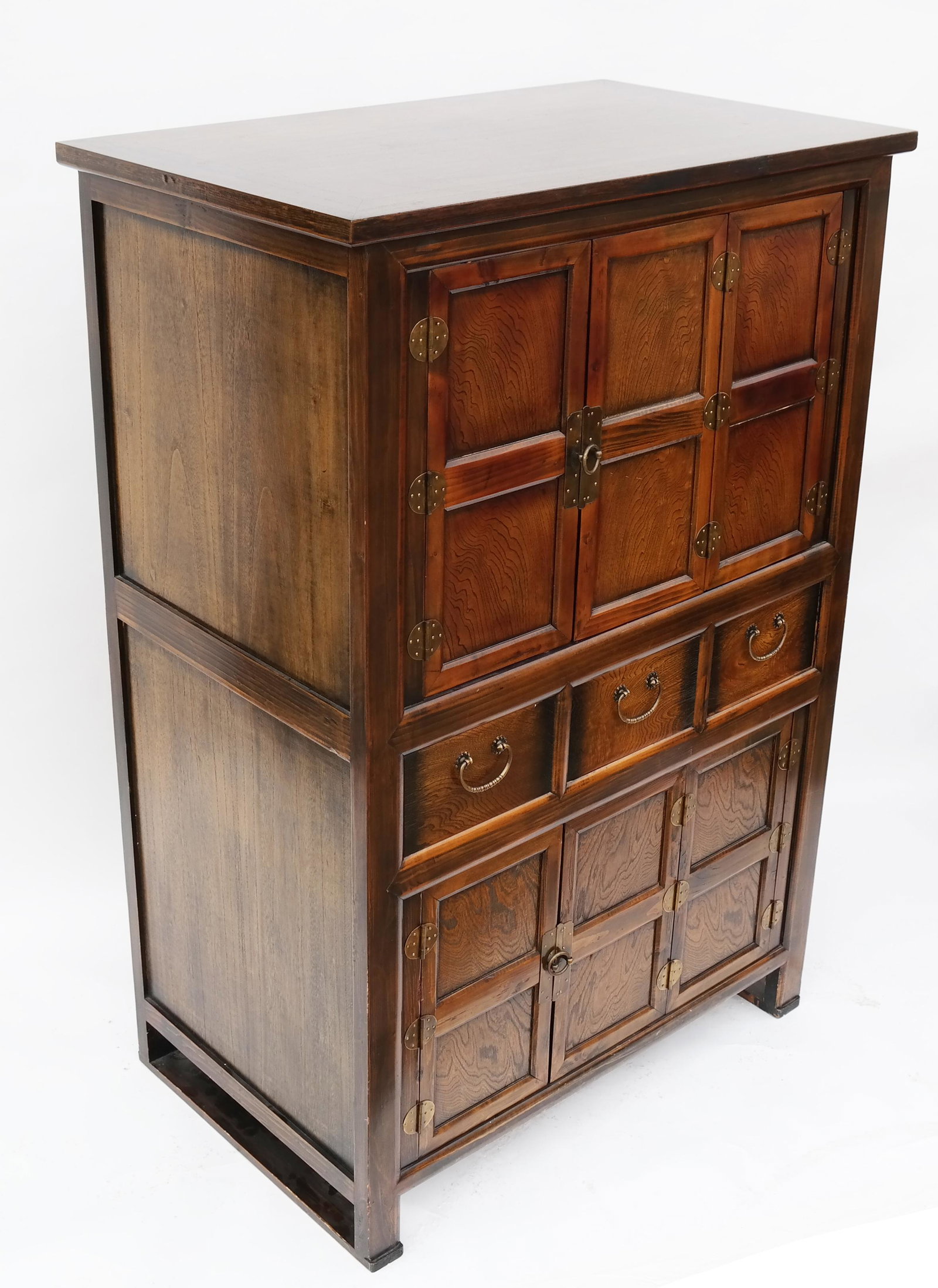 Asian Apothecary-Style Cabinet: Asian apothecary-style cabinet. [57" H x 37 1/2" W x 23 1/2" D].