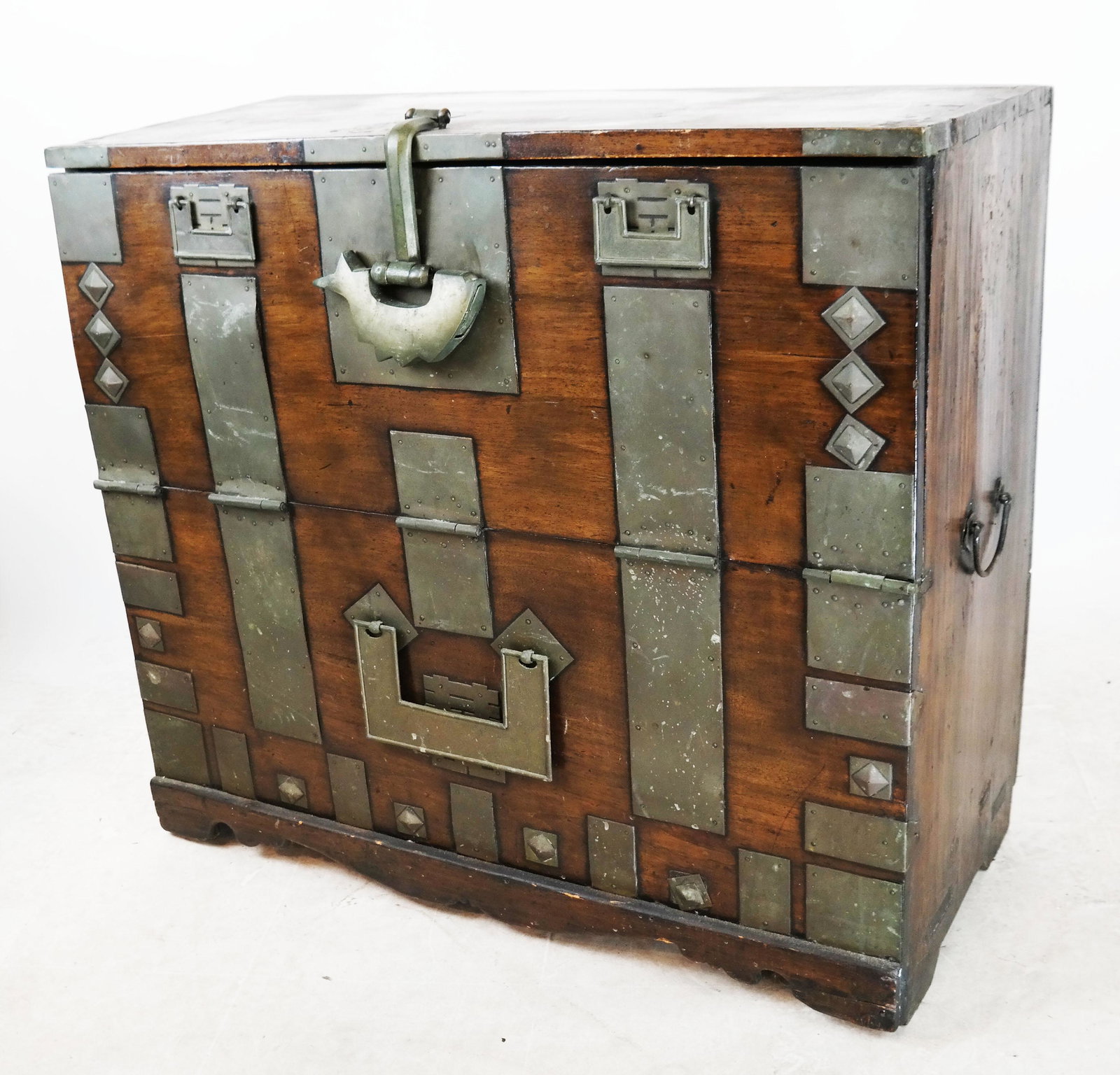 Korean Hardware-Bound Chest: Korean hardware-bound chest. [32 3/4" H x 35 1/2" W x 17 1/2" D]. In good condition as with age.