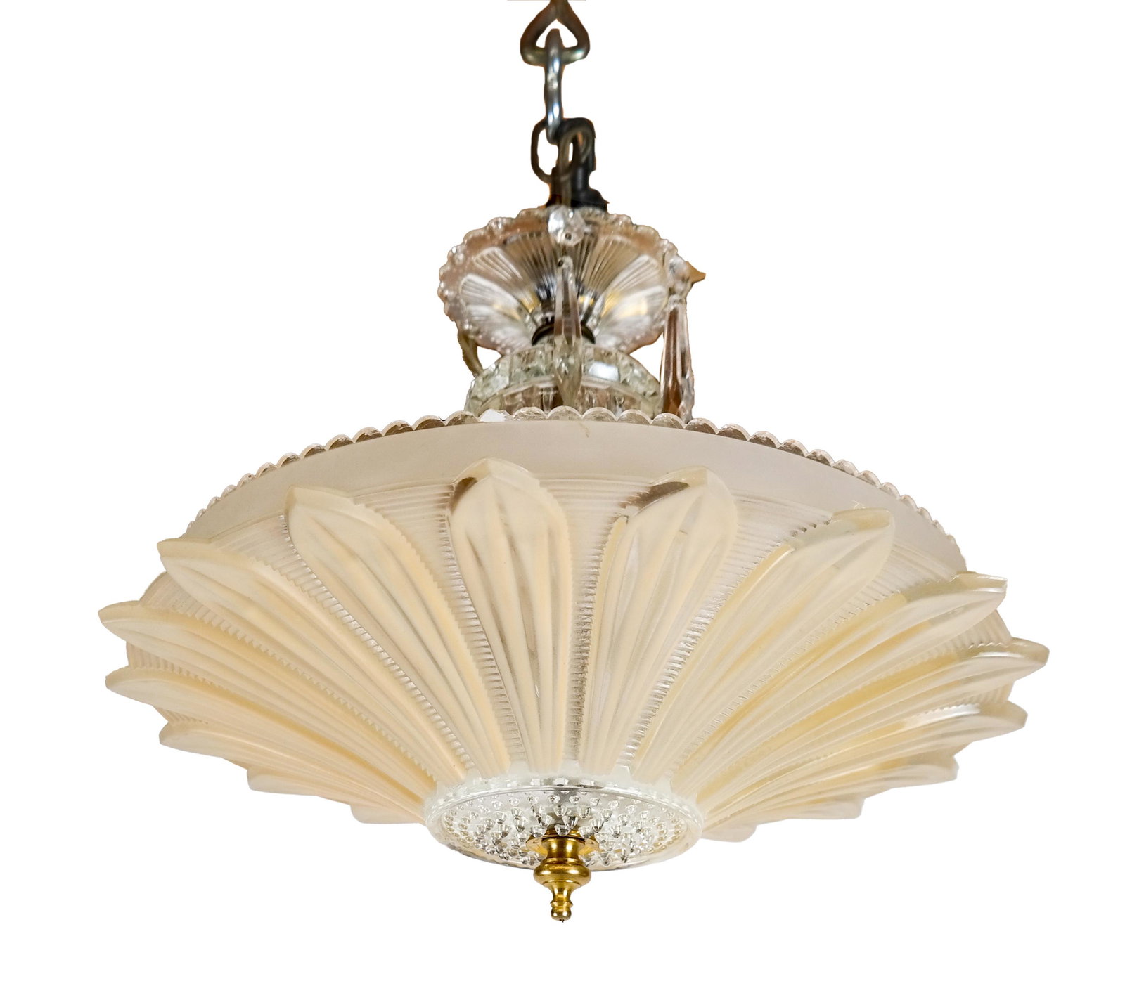 Three-Light Glass Fixture: Small three-light frosted and clear glass light fixture. [10" H x 14" Diam.].