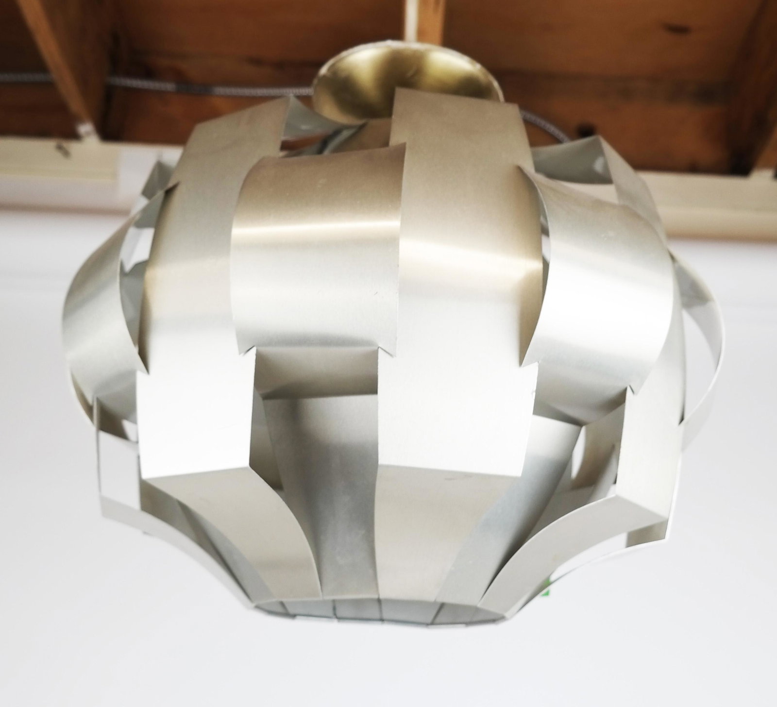 Danish Modern Pendant Ceiling Fixture: Aluminum ceiling pendant fixture. [12" H x 15" Diam.].
