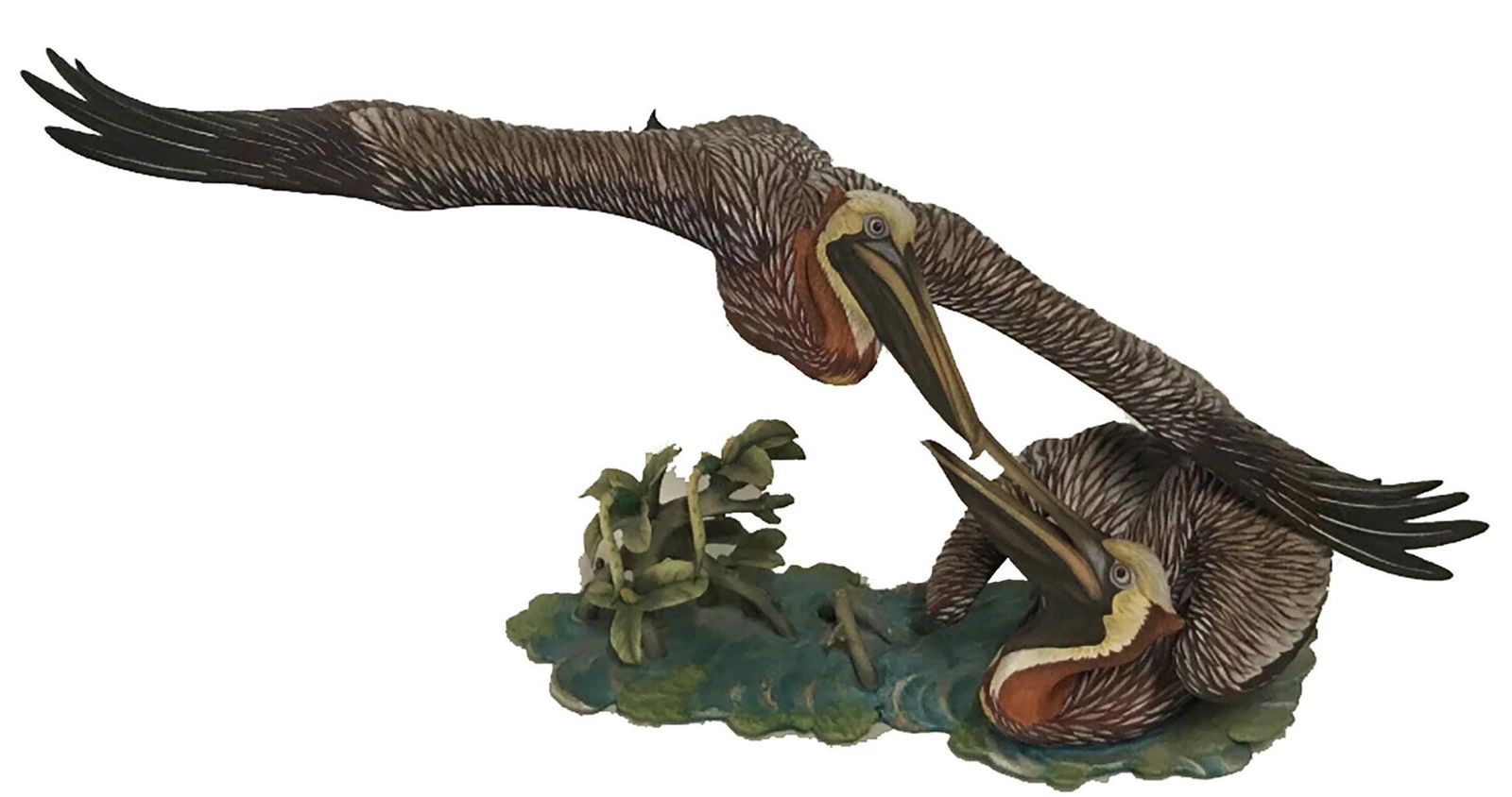 Gunther Granget GOEBEL: Pelican Sculpture: Signed "Language of Nature, 1988 # 71/100". [14" H x 25" W x 11" D]. Repair on base; repair on wing.