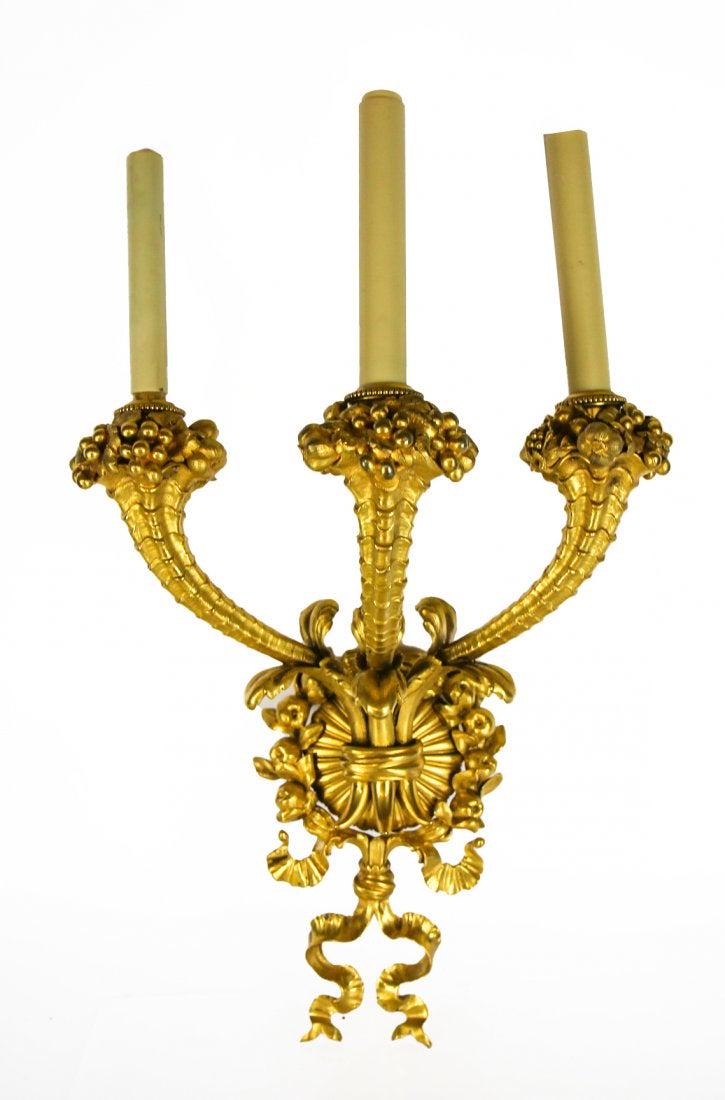 Pair Caldwell Louis XVI-Style 3-Arm Wall Lights (1 of 7)