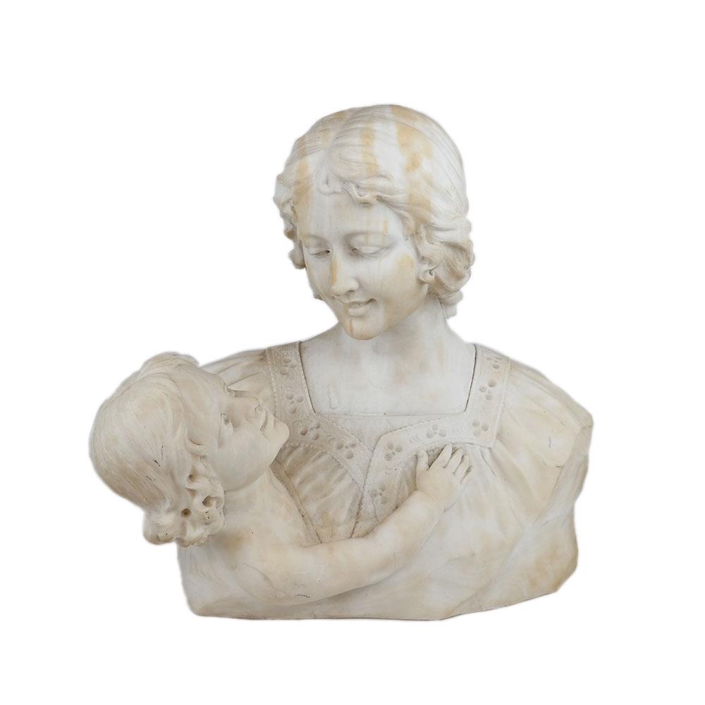 Carved Marble Bust of Woman & Child (1 of 8)