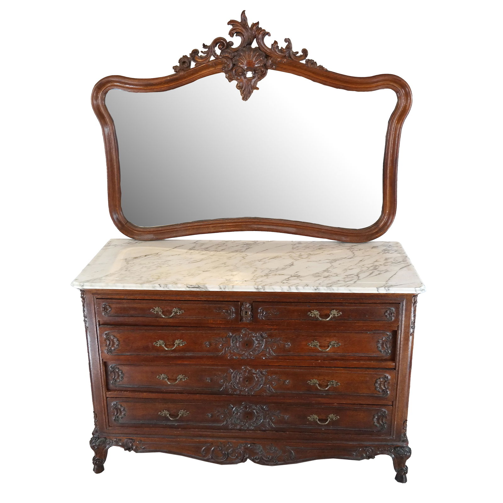 French Oak Carved Chest & Mirror (1 of 6)
