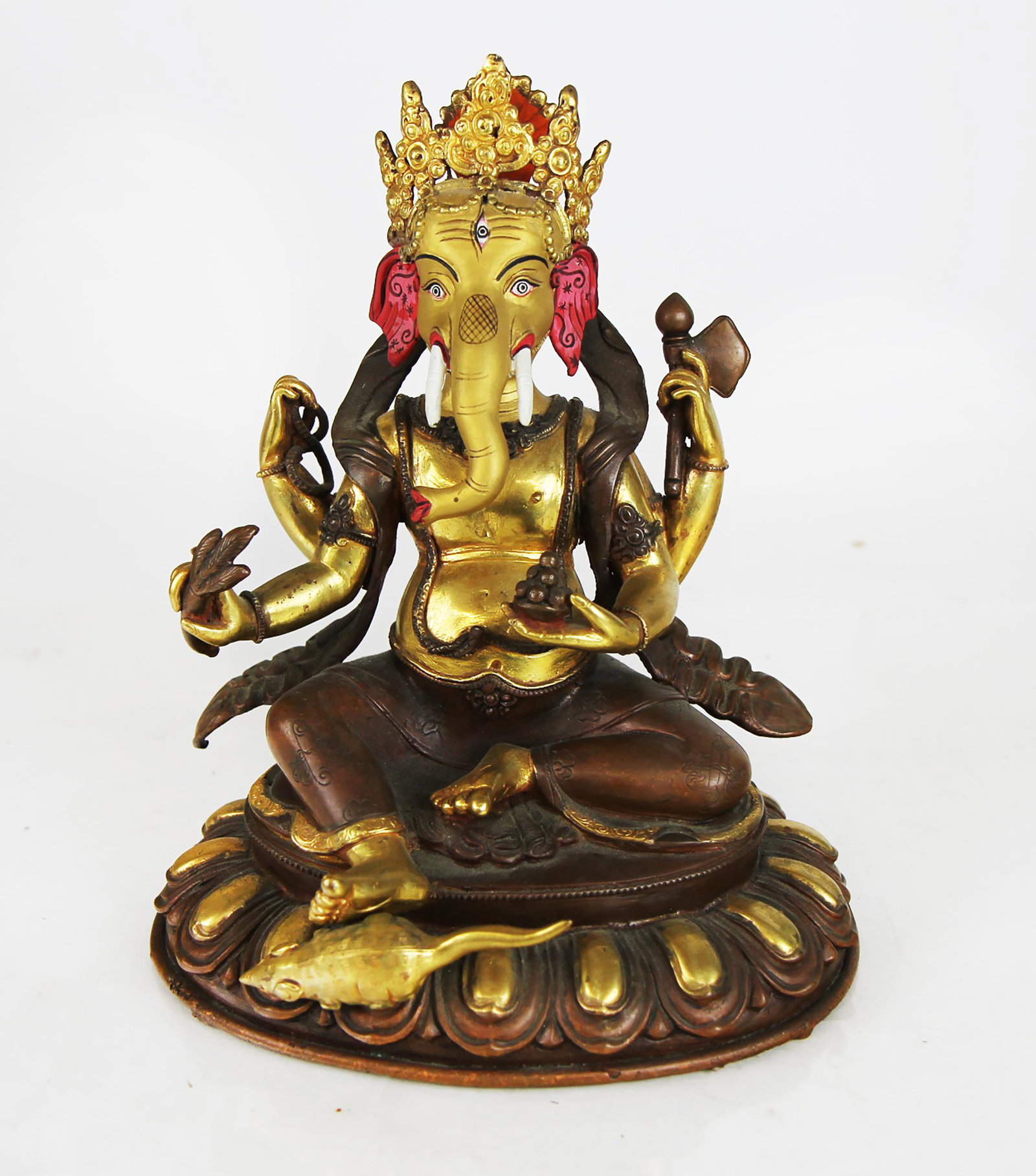 Hindu Bronze Ganesha Elephant: Indonesian bronze elephant sculpture. [8" H x 7" W x 5" D].