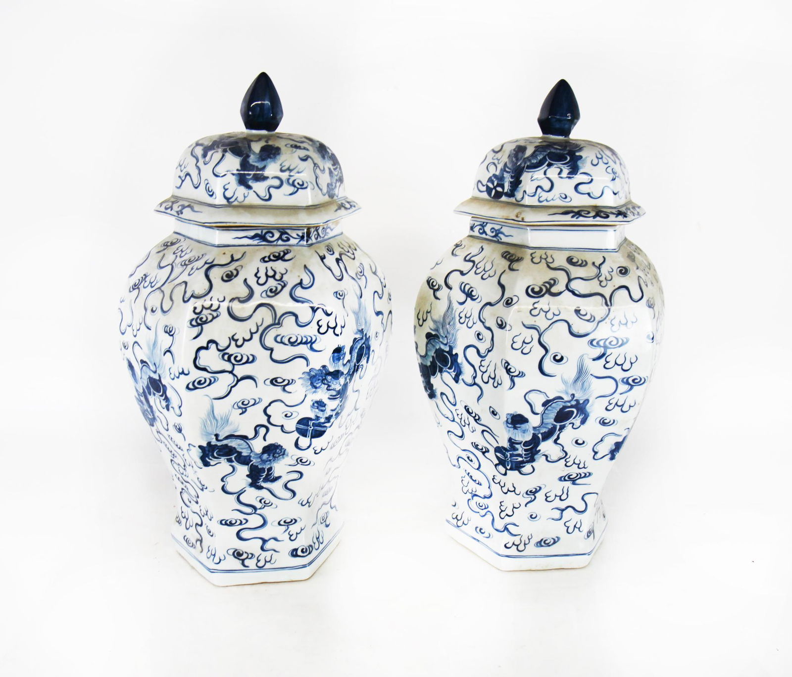 Pair Chinese Blue, White Urns (1 of 6)