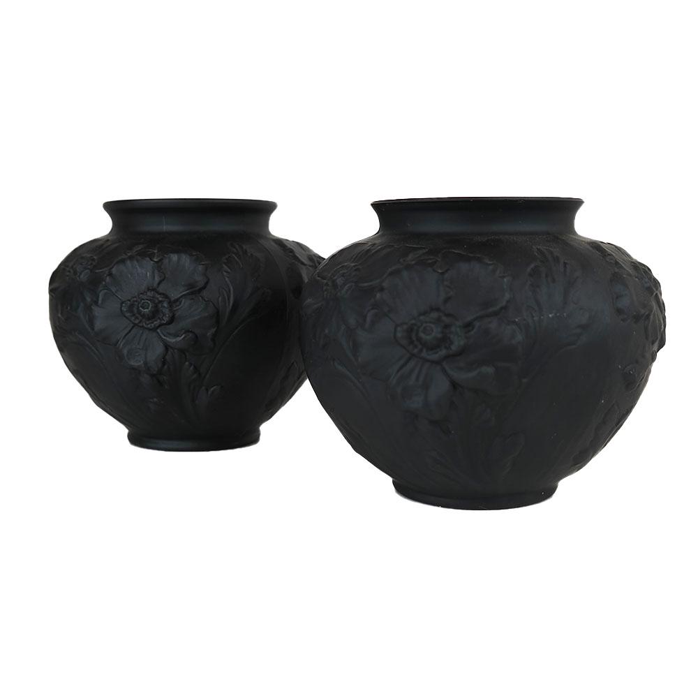 Pair Lalique-Style Black Glass Vases (1 of 5)