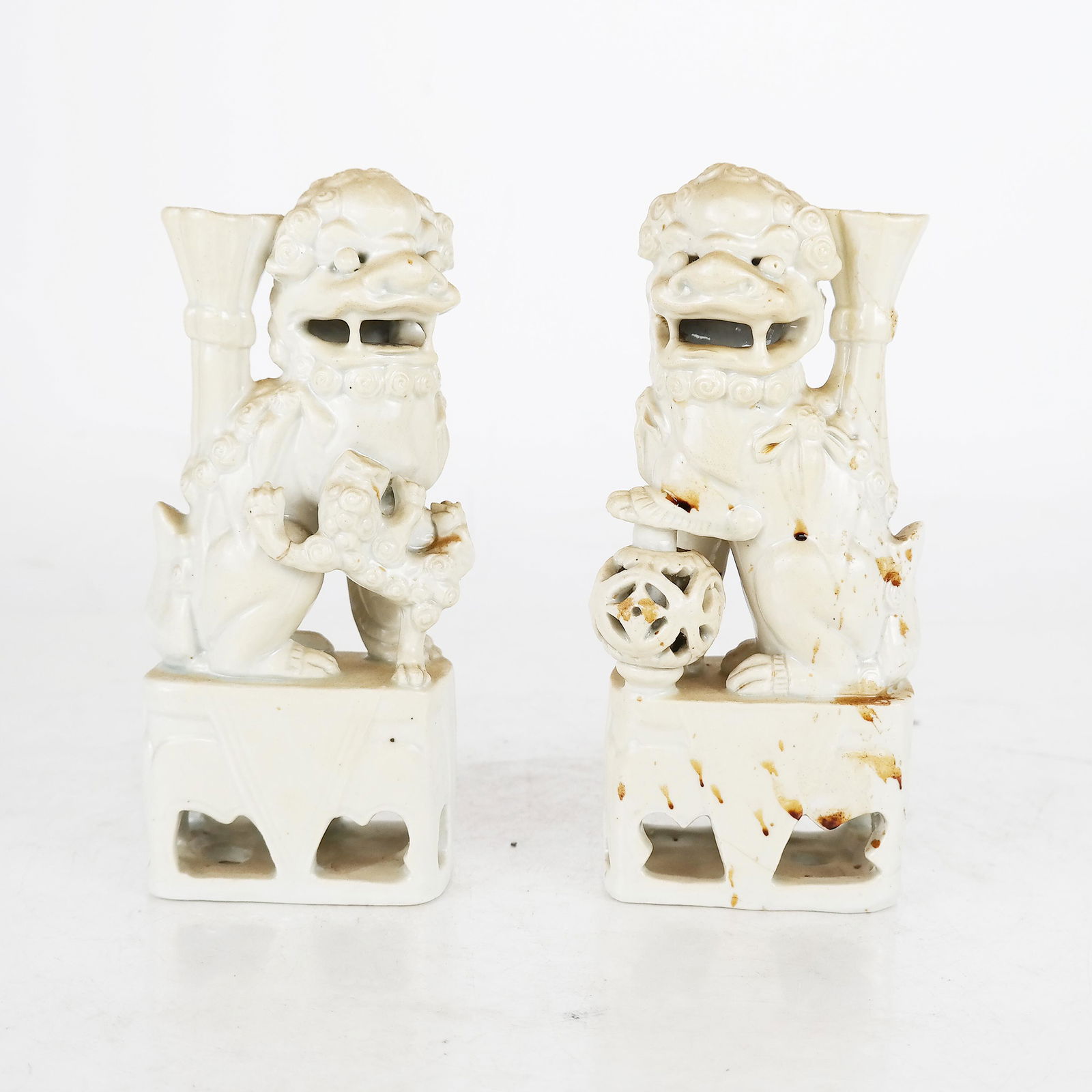 Pair Chinese Ceramic Food Dog Vases (1 of 7)