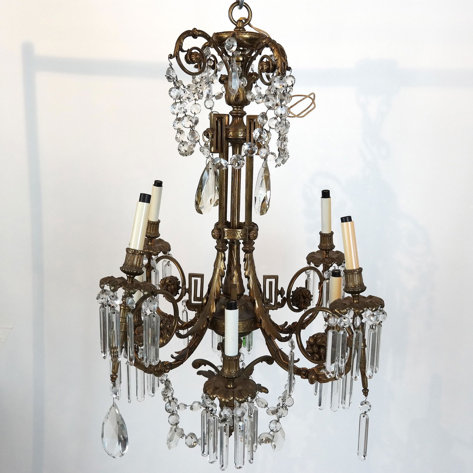 Large Brass and Crystal Chandelier (1 of 8)