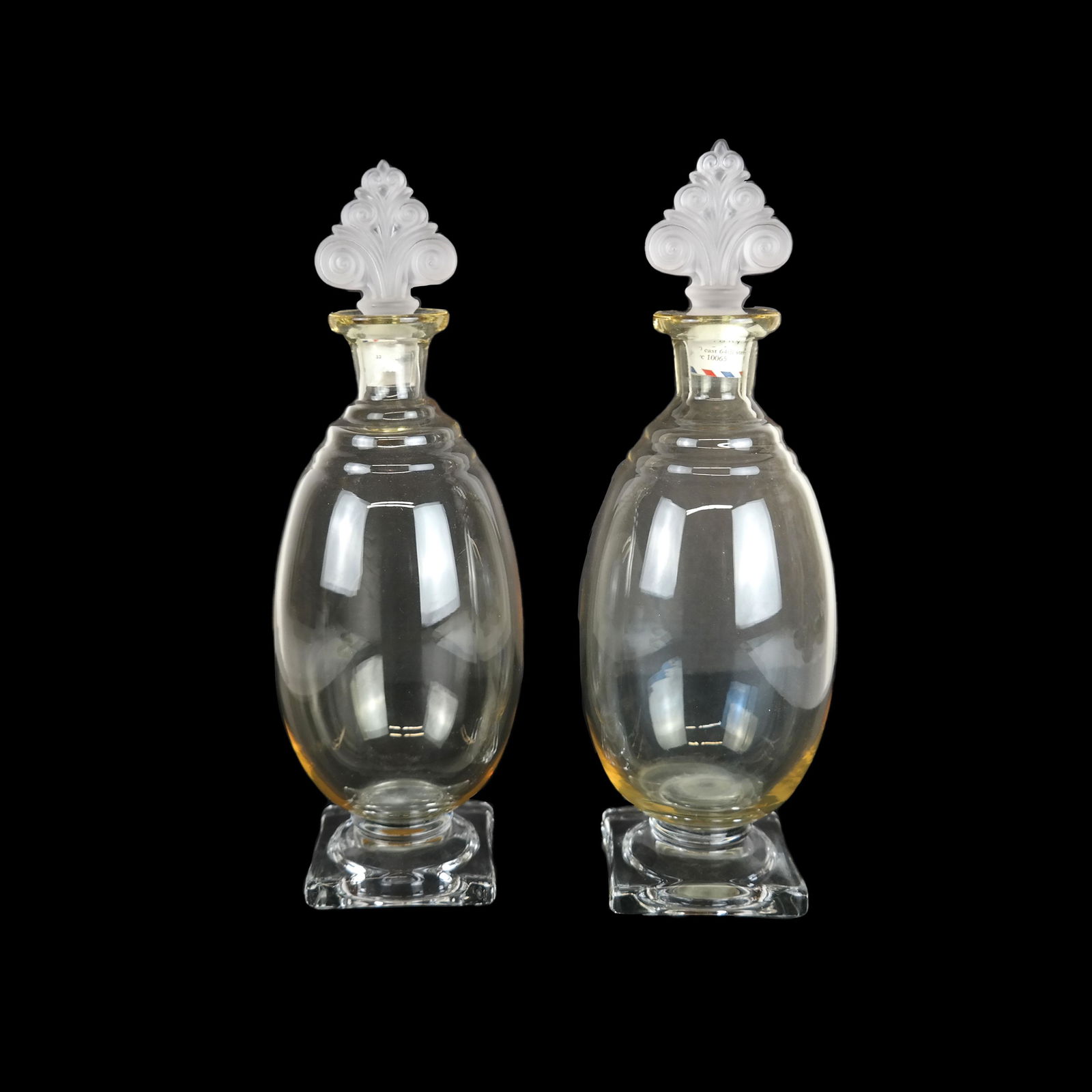 Pair Yellow Glass Jars w/ Carved Stoppers (1 of 5)