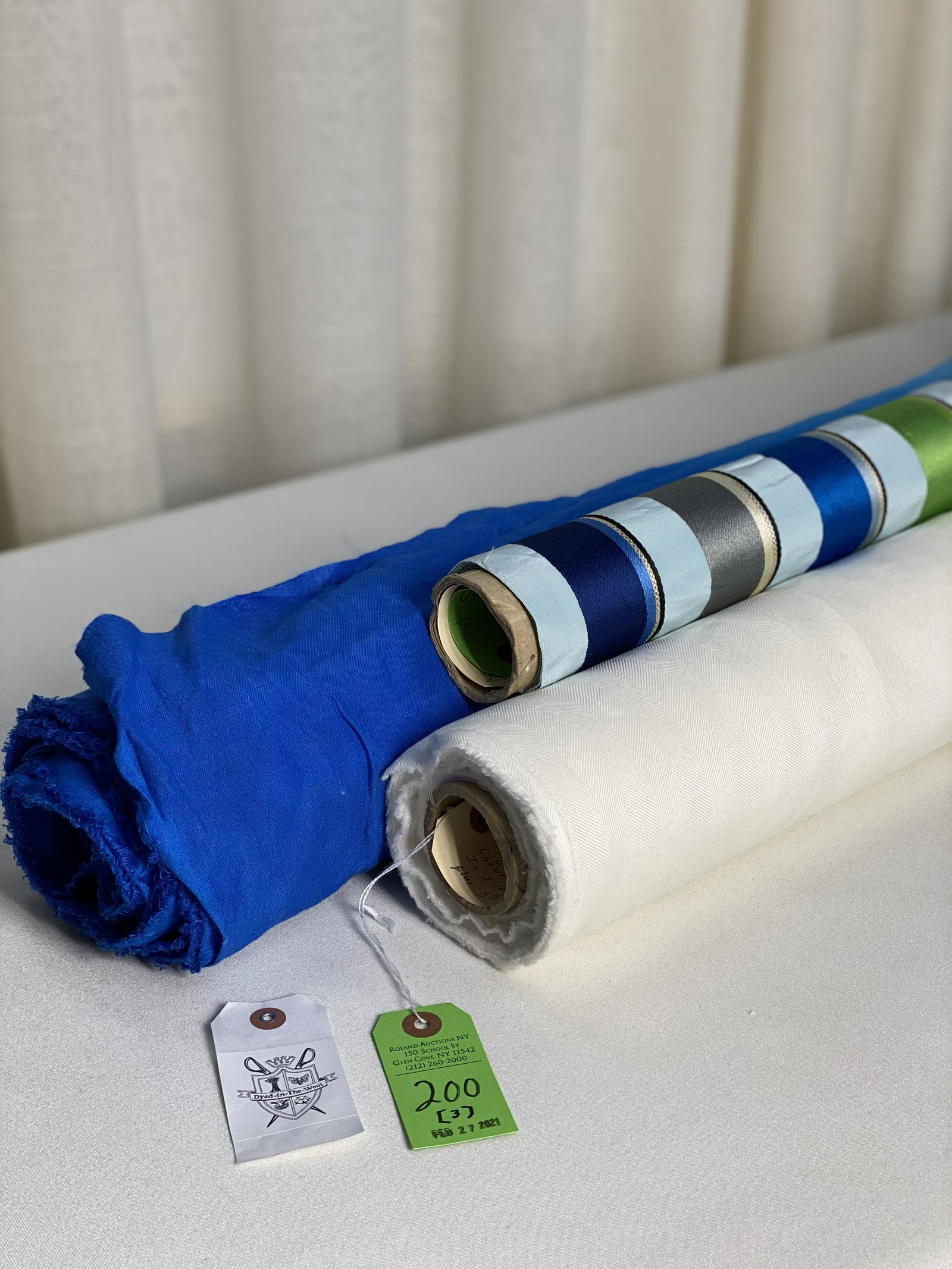 Designers Guild and Belgium Linen Fabrics: 1) 5 yards of Designers Guild's "Savoie" in "Cobalt", item #FDG2777/03, a double wide semi sheer, 100% linen at 120" wide. Artisanally dyed in waves of color from cobalt to aqua to white and back to a