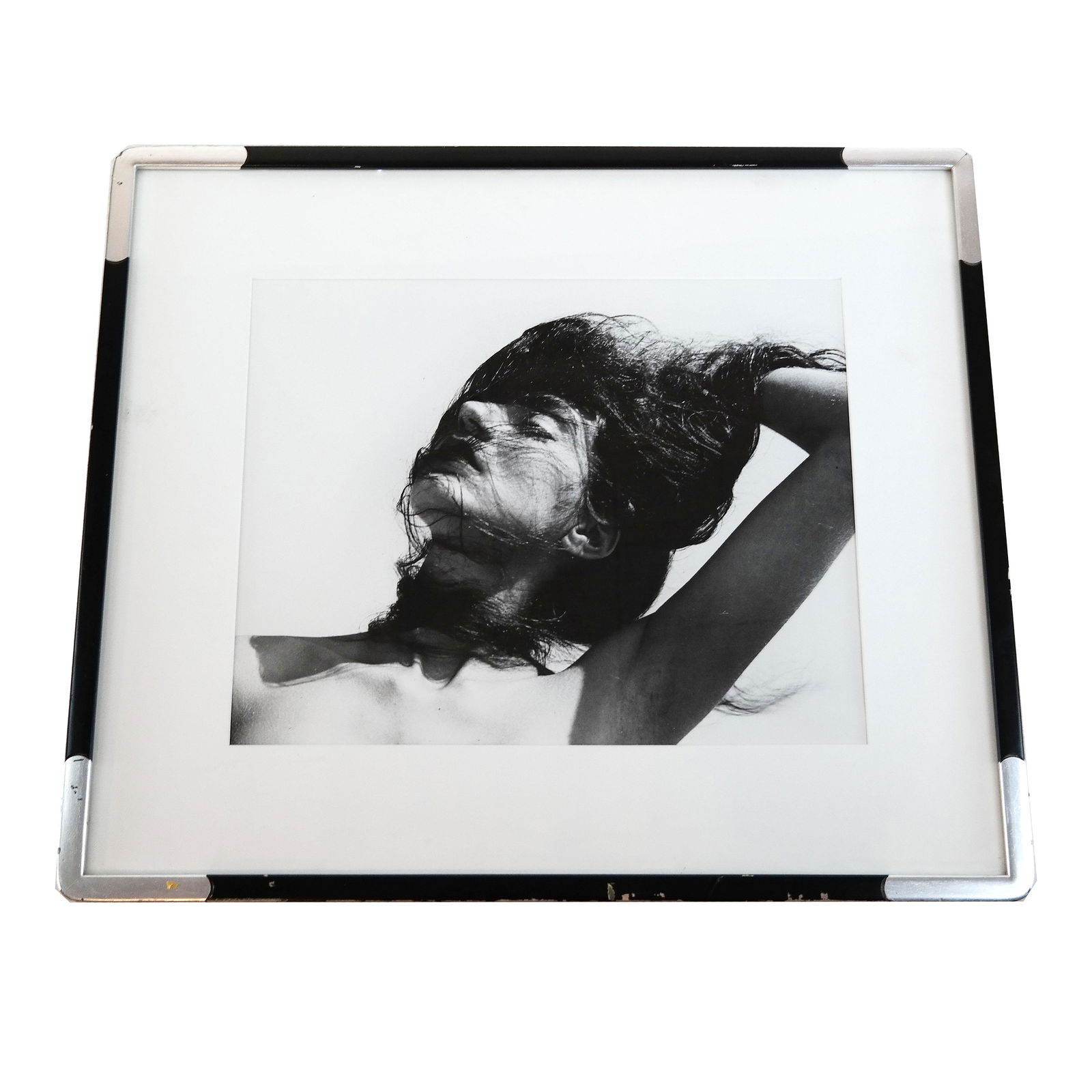 Herbert MATTER: Portrait - Photograph: Black & white portrait photo of the photographer's wife by Herbert Matter (Swiss/American, 1907-1984). Provenance: Sotheby's Fashion Auction. [Sight: 14" H x 18 1/4" W; Frame: 23" H x 27 1/4" W].