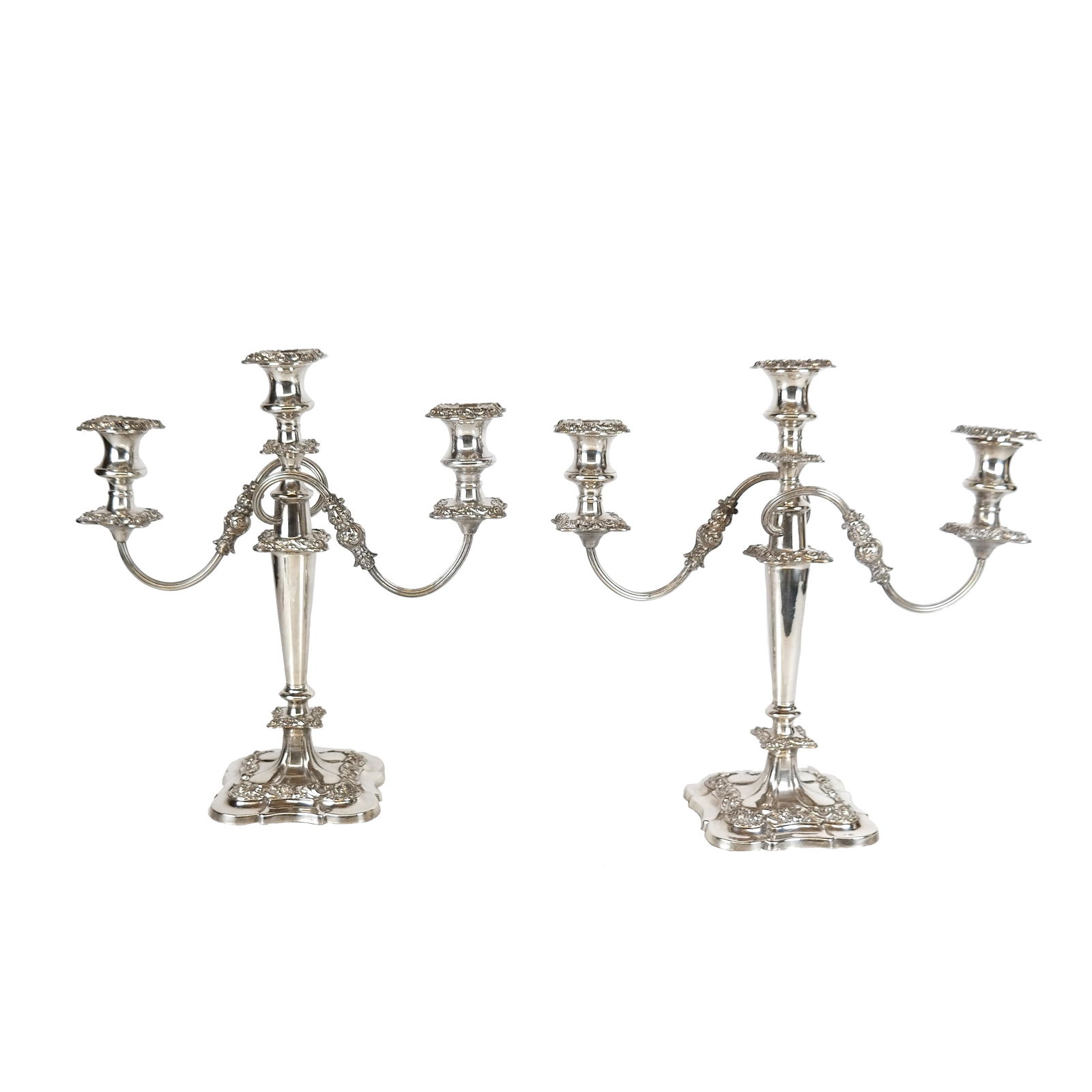Pair 3-Light Baroque Silver Plate Candelabra (1 of 6)