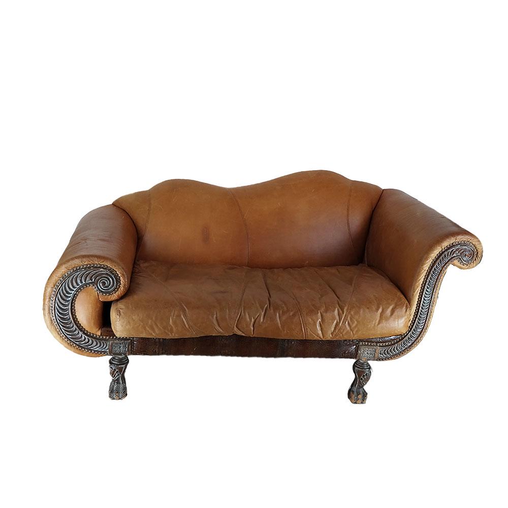 Tan Leather Recamier-Style Sofa (1 of 11)