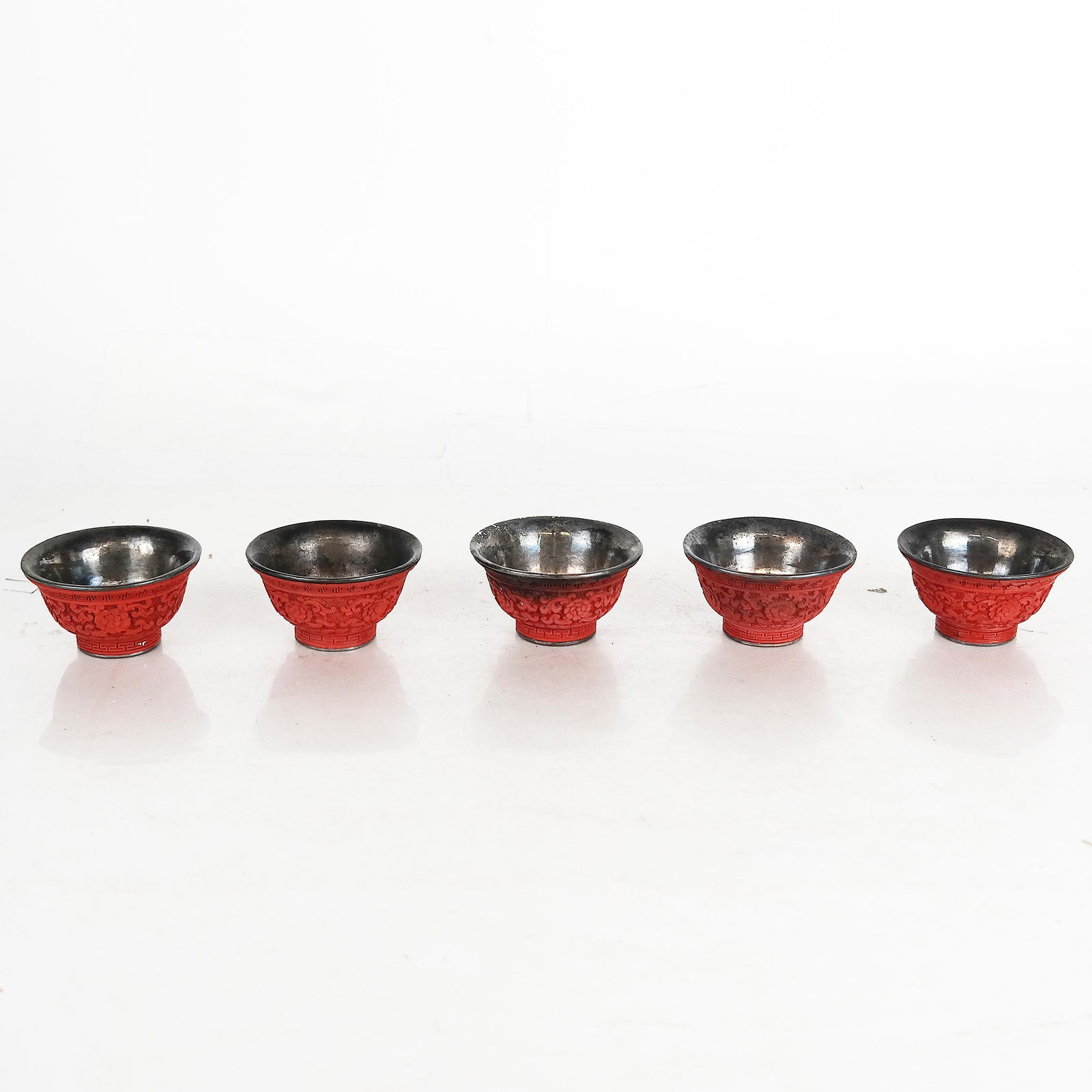 Five Chinese Cinnabar Tea Bowls (1 of 7)