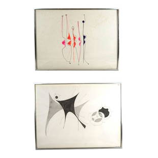 Sacha KOLIN: 2 Abstracts: Sacha Kolin (French-American 1911-1981), two abstracts in metal frames, signed and dated. [18 1/2" H x 24 1/2" W].