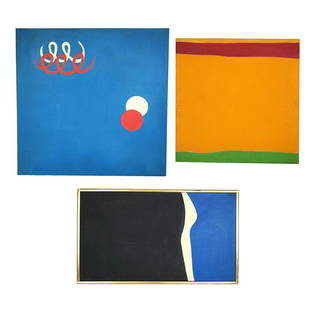 Sacha KOLIN: 3 Paintings: Sacha Kolin (French-American 1911-1981) three abstract oil paintings on canvas. [17" H x 29" W; 23" H x 23" W; 28" H x 28" W].