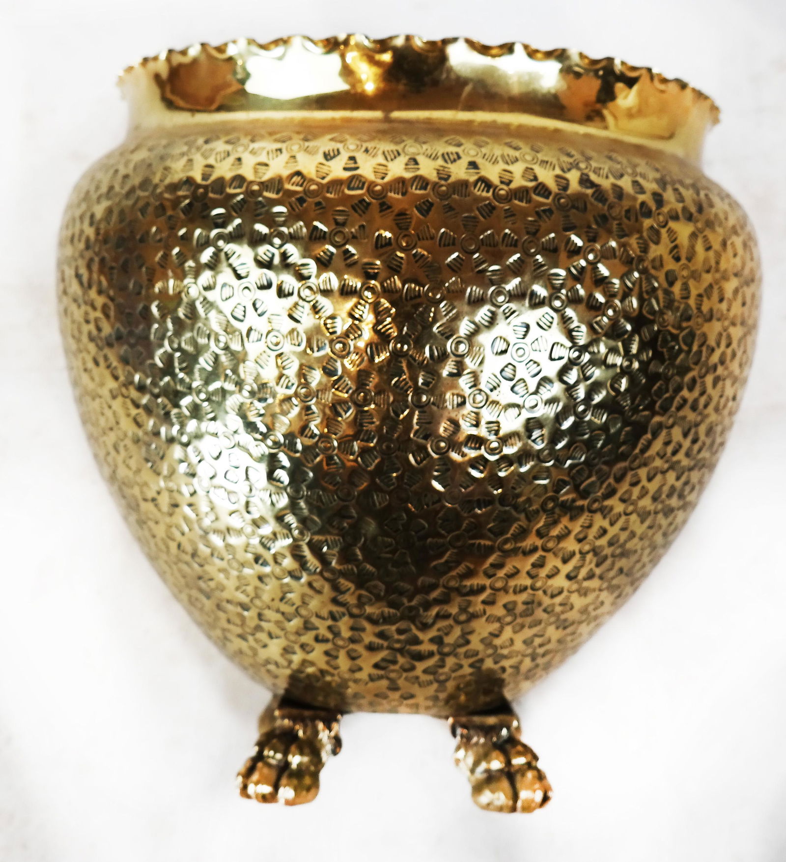 Hammered Brass Footed Jardiniere (1 of 7)