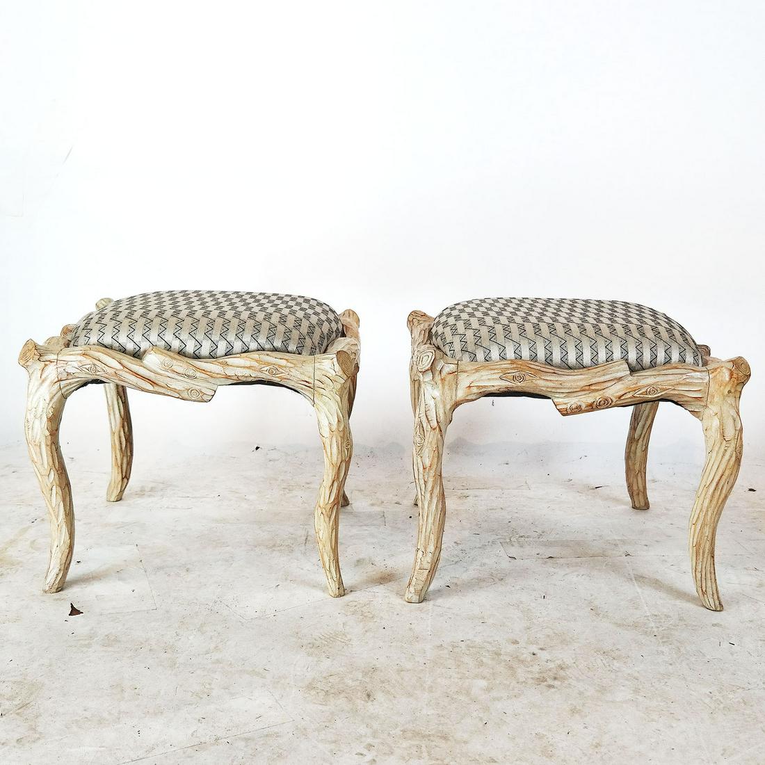 Pair Faux Branch Cream Benches (1 of 4)