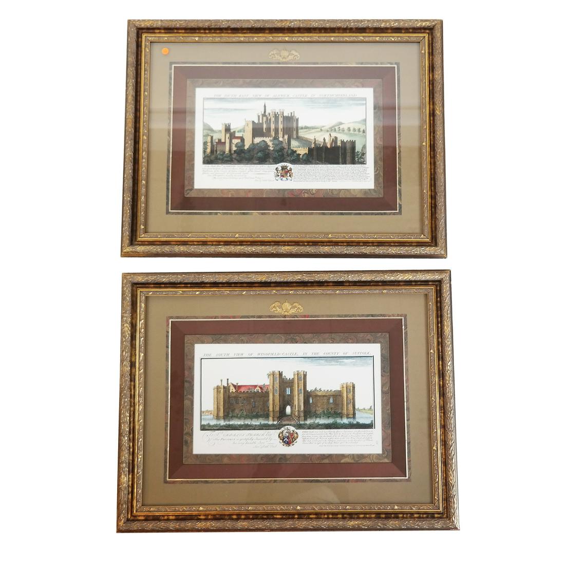Pair Color Engravings: Castles (1 of 12)