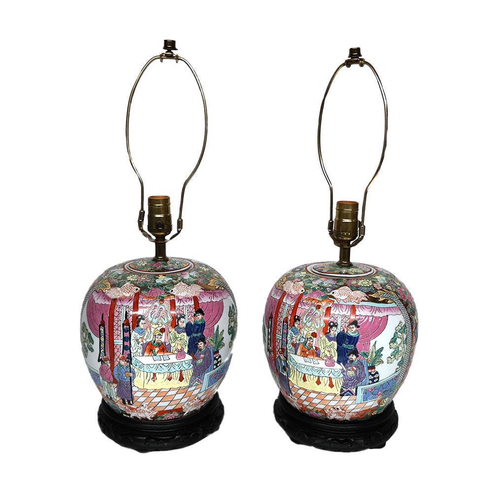 Pair of Chinese Famille Rose Vases as Lamps (1 of 7)
