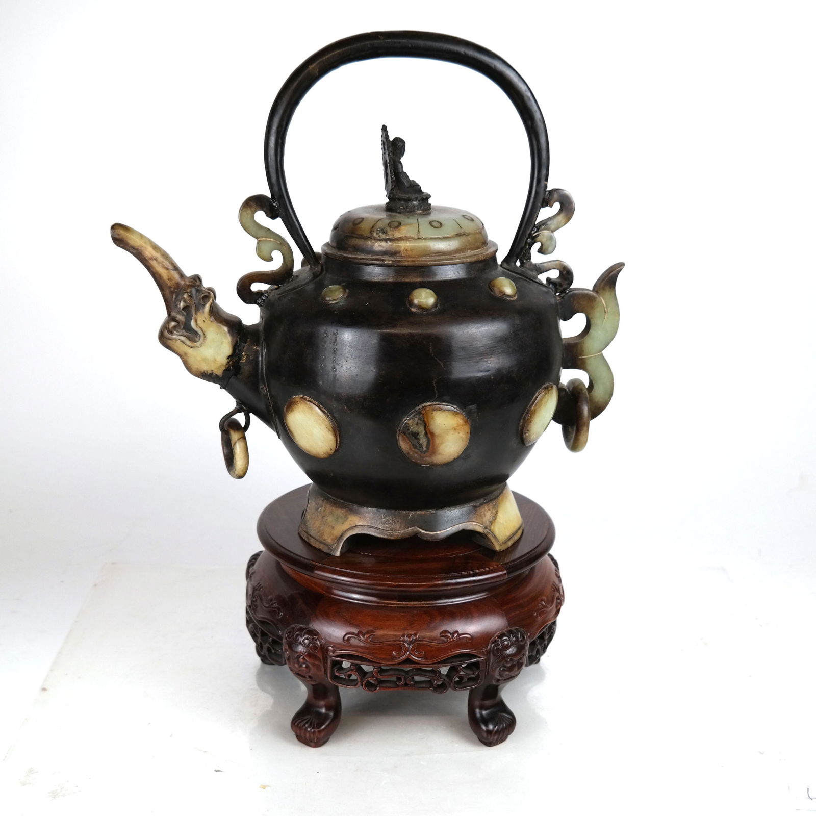 Chinese Bronze & Stone Tea Kettle (1 of 10)