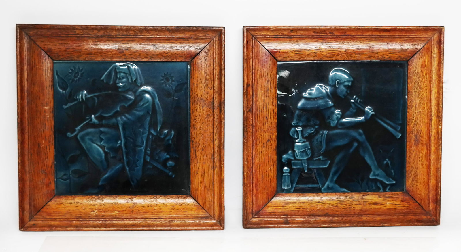 Pair Glazed Figural Tile Plaques (1 of 6)