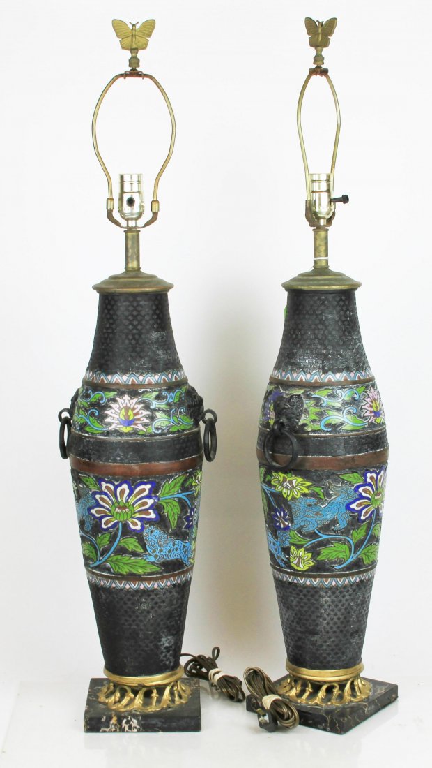 Pair Chinese Cloisonne Lamps (1 of 5)