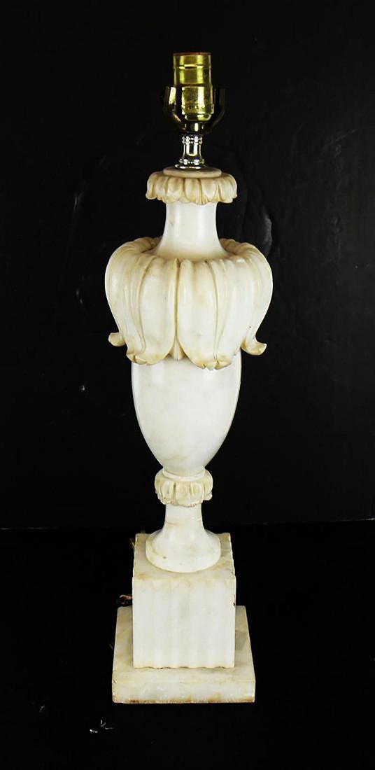 Alabaster Table Lamp: Alabaster table lamp. [23" H x 5 1/2" W x 5 1/2" D].