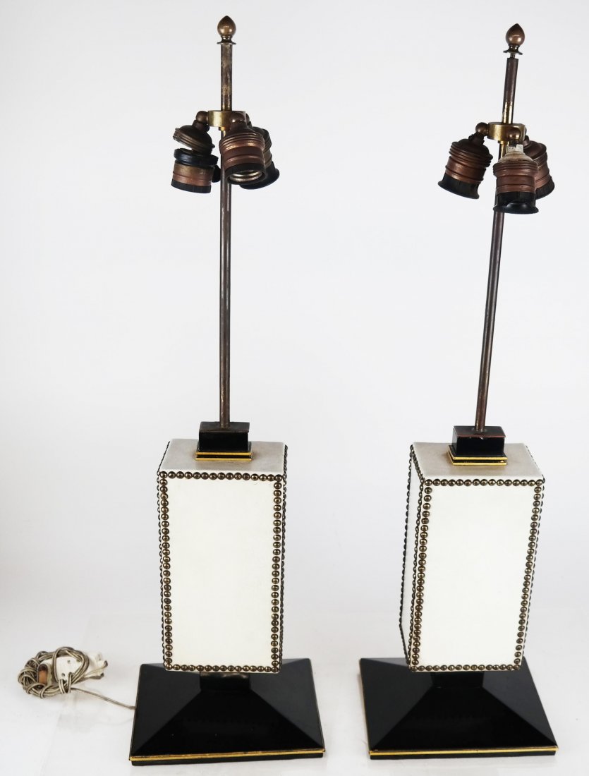 Pair of Ebonized & Leather Table Lamps (1 of 5)