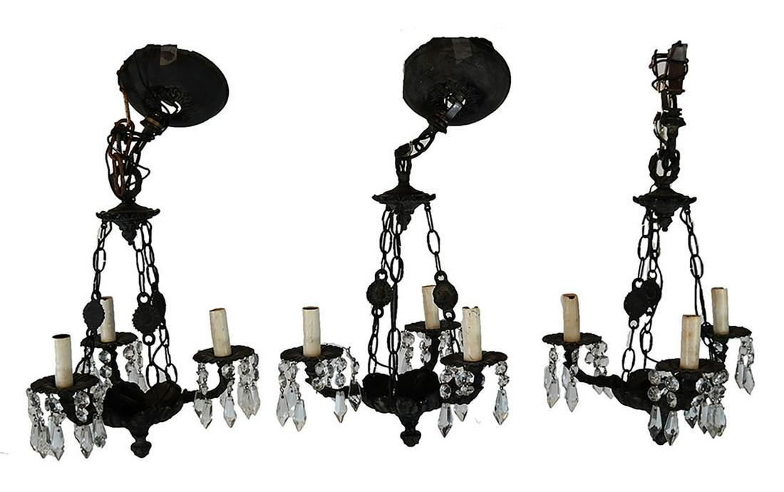 Lot of 3 Wrought Iron & Crystal Hanging Fixtures (1 of 7)