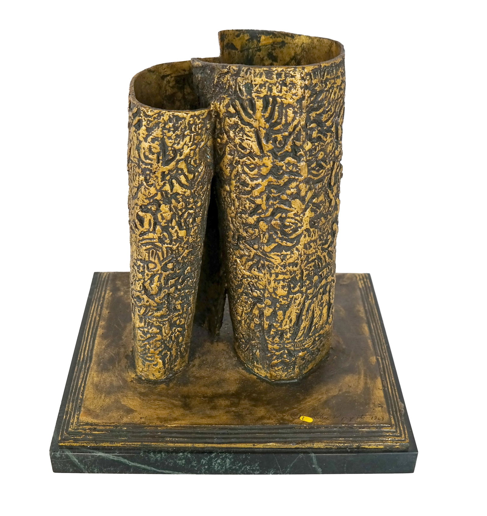 Nathan RAPOPORT: "Scroll of Fire" - Bronze: Judaic sculpture in bronze, titled "Scroll of Fire". This is a maquette for a larger outdoor sculpture. Nathan Rapoport (1911–1987), was a Warsaw-born Jewish sculptor and painter, later a resident o