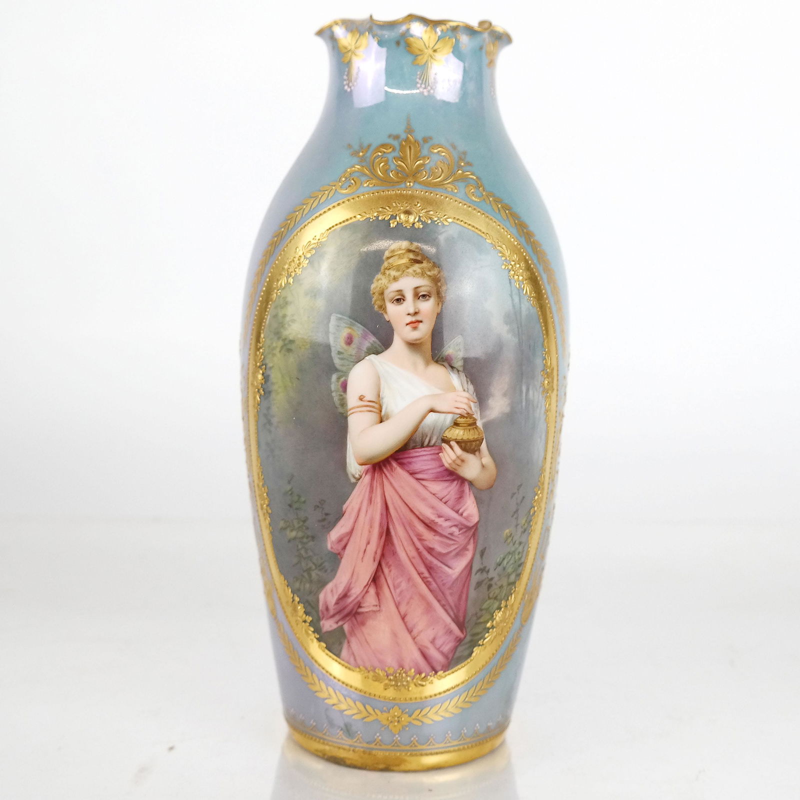 German Gilt Painted Porcelain "Psyche" Vase (1 of 9)
