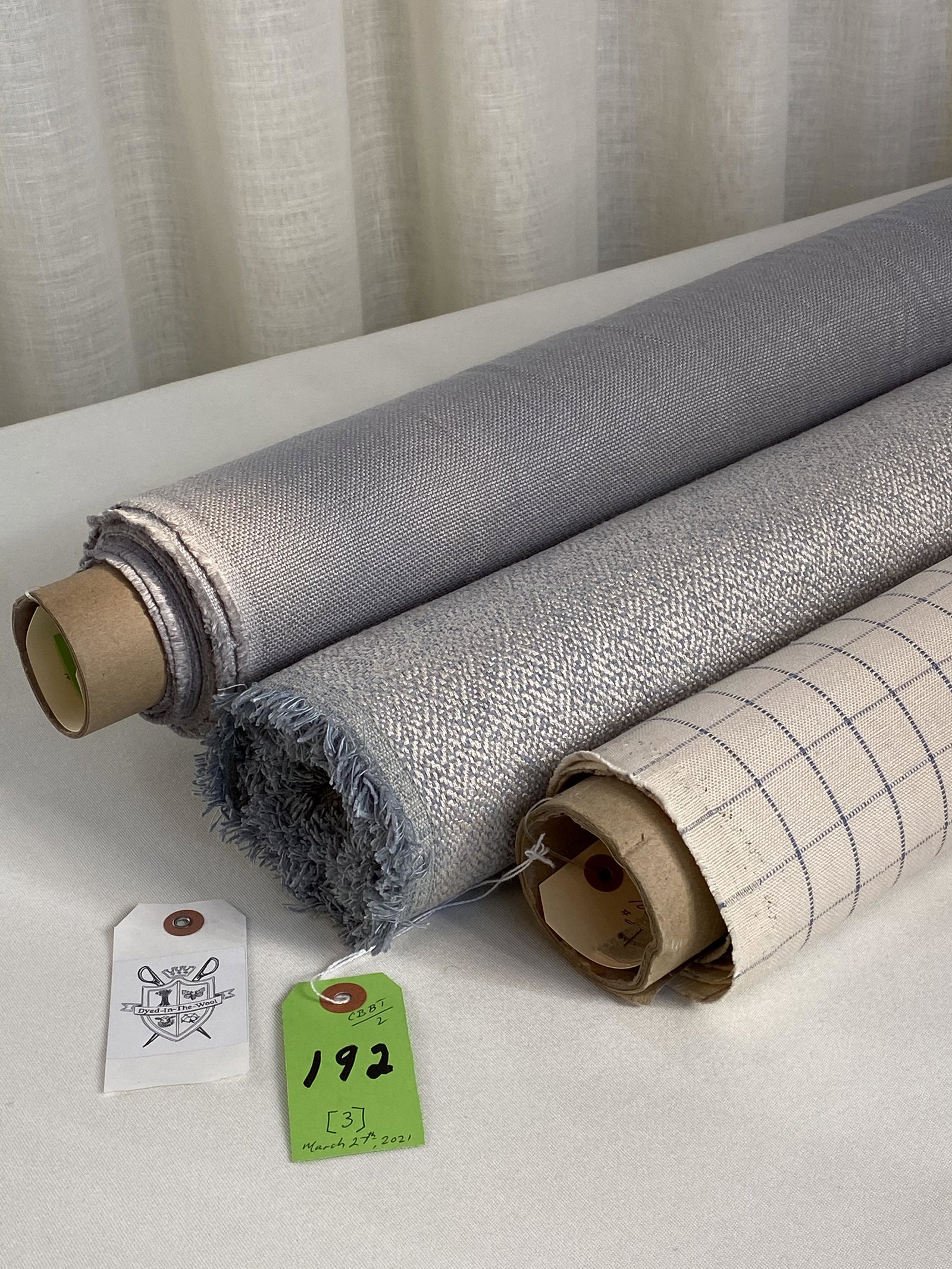 Holland & Sherry, Romo and Companion Linen Fabrics: 1) 2-plus yards of Holland & Sherry's 100% linen blue on beige check, #DE92012, 60" wide. The all around quality is woven in the Chilean mill and will look great as slip seats or pillows. 2) 3 1/4 yar