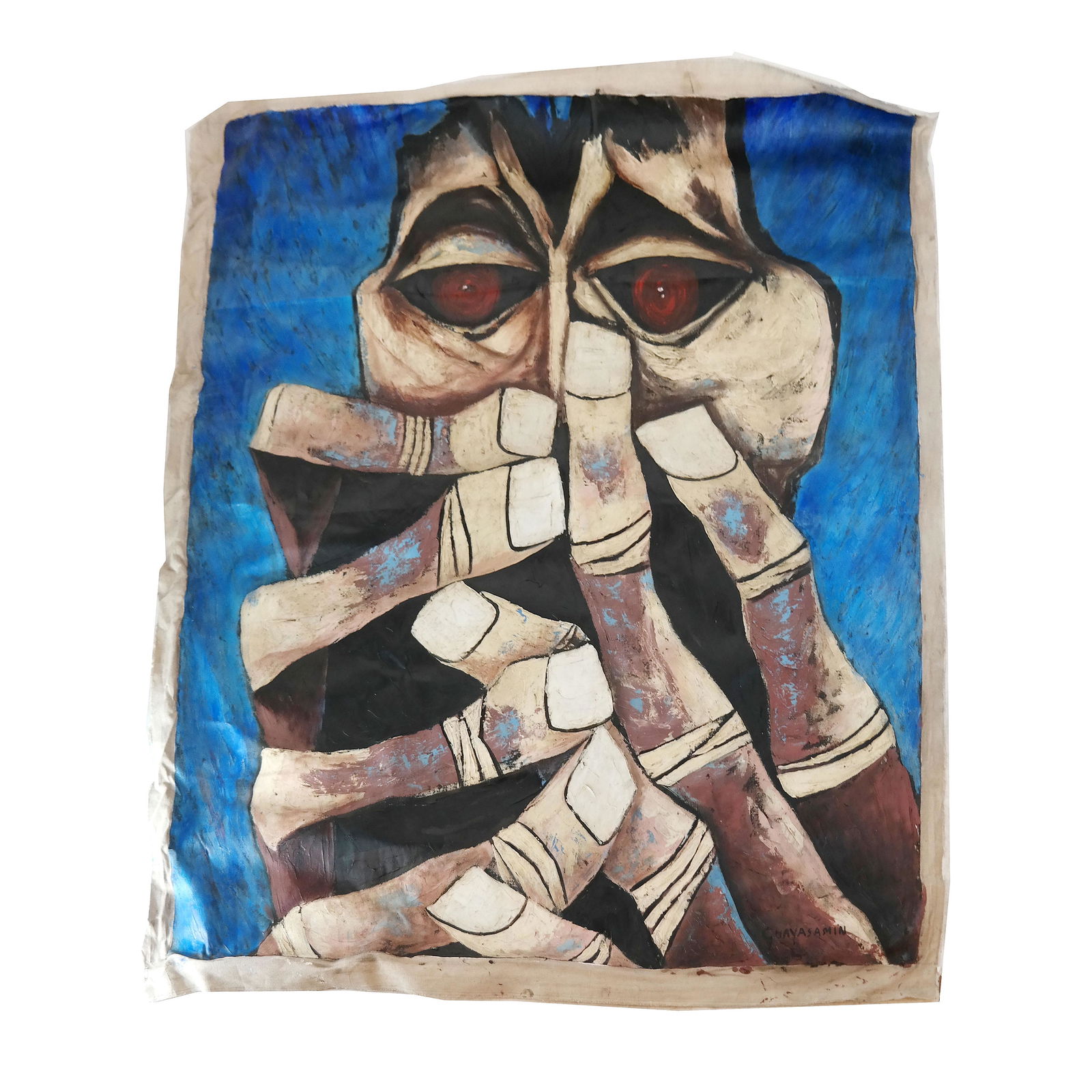 Style of Oswaldo GUAYASAMIN: Eyes and Hands - Painting (1 of 8)