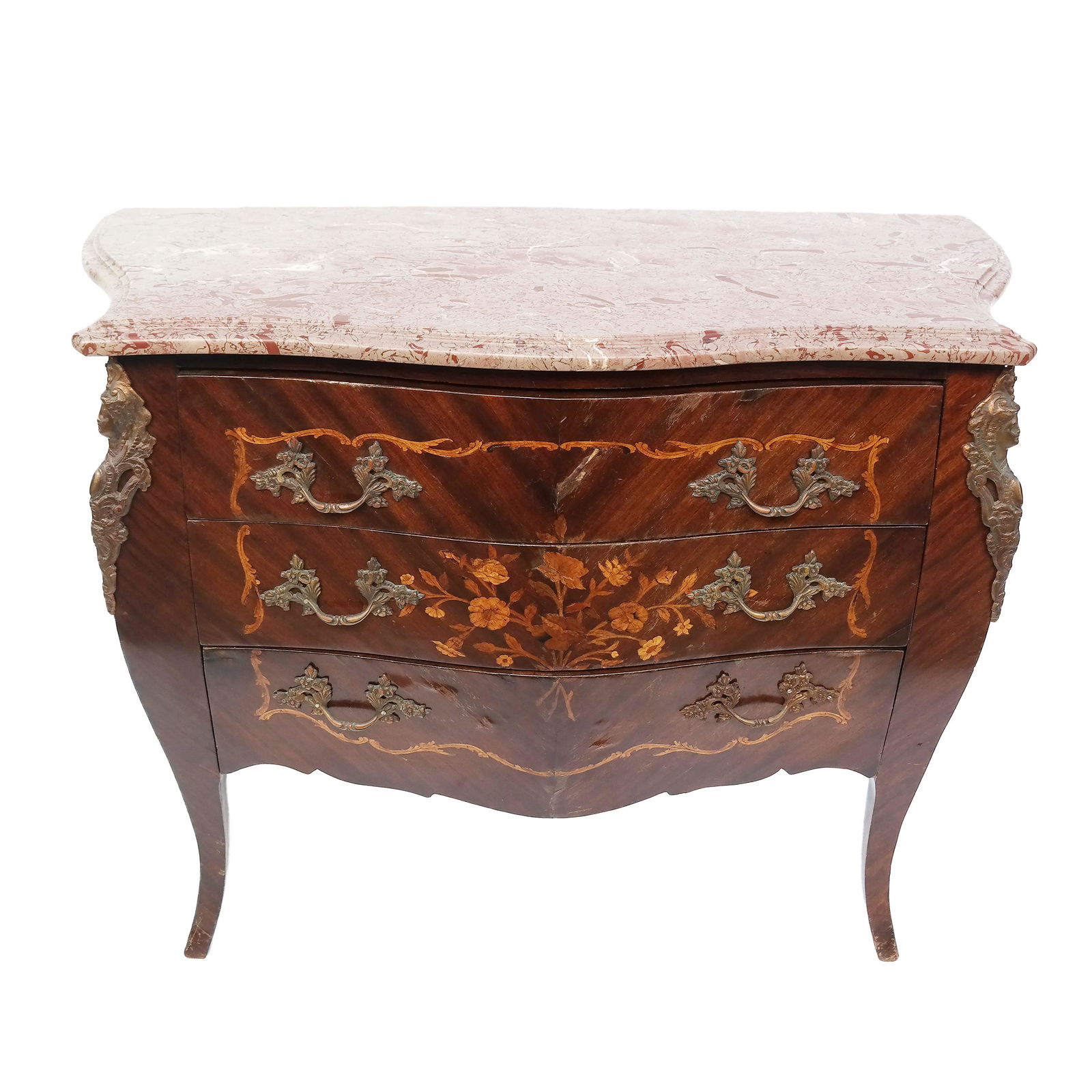 Louis XV-Style Marble Top Bombe Commode (1 of 9)