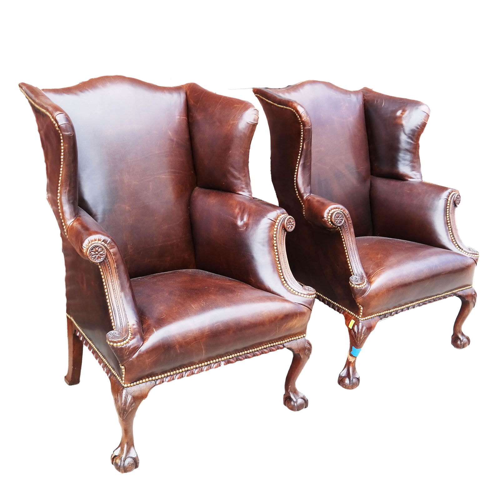 Pair Chippendale-Style Wing Chairs (1 of 7)