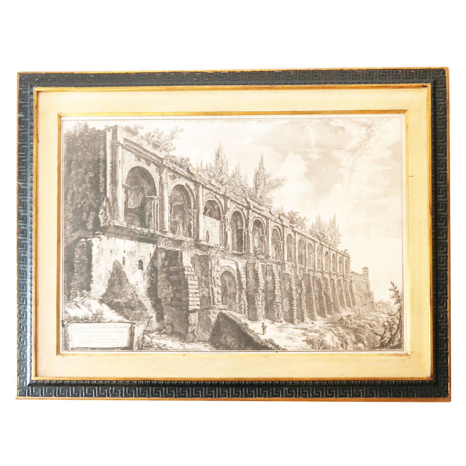 Giovanni PIRANESI: Avanzi Della Villa" - Etching: Etching titled "Avanzi della Villa di Mecenate", by Giovanni Batista Piranesi. [Image: 17 1/2"H x 26 1/4" W; Frame: 25 1/4" H x 34" W]. Toning; foxing; stains.