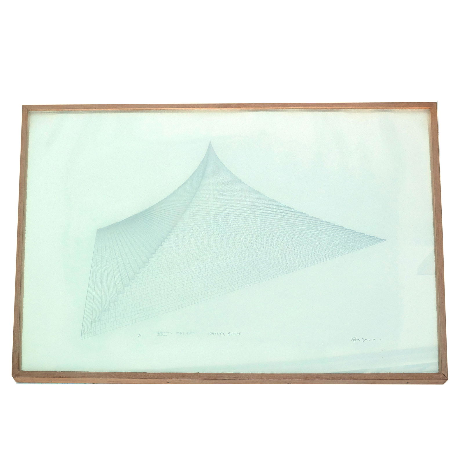 Agnes DENES: "Probability Pyramid" - Litho: Edition 1/40 lithograph titled "Probability Pyramid", by Agnes Dene (Hungarian, b. 1931). [Frame: 31 3/4" H x 43 1/2" W].