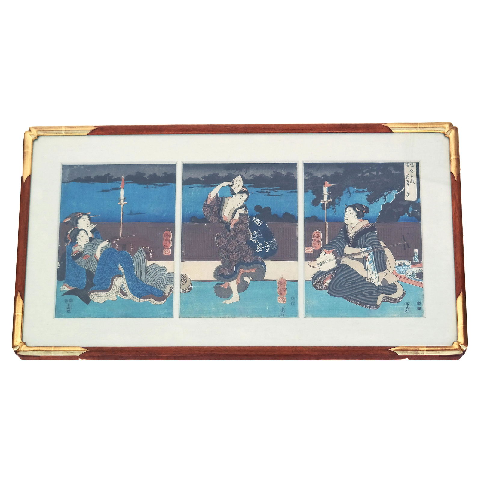Three Japanese Woodblock Prints in Frame (1 of 8)