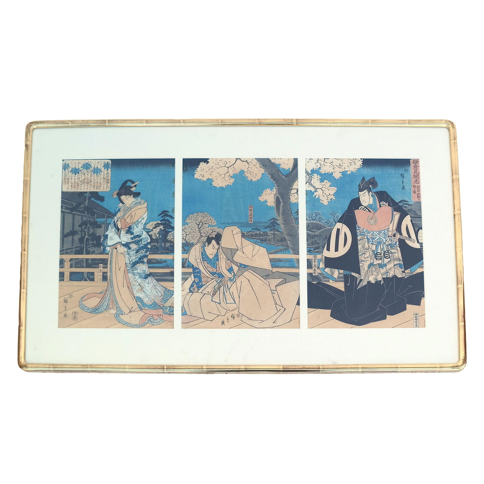 Three Japanese Woodblock Prints in Frame (1 of 7)