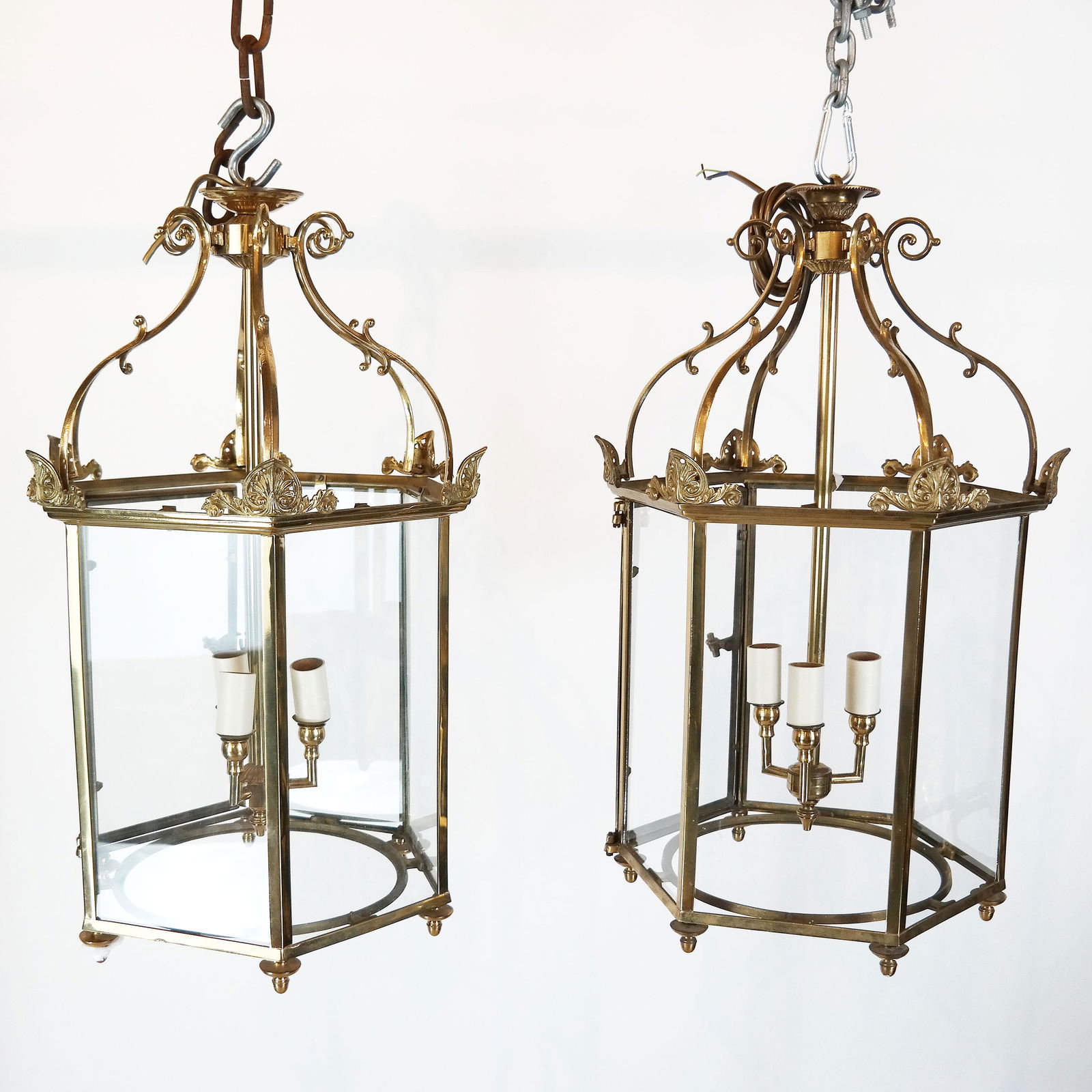 Pair of Brass Hexagonal Hall Lanterns (1 of 9)