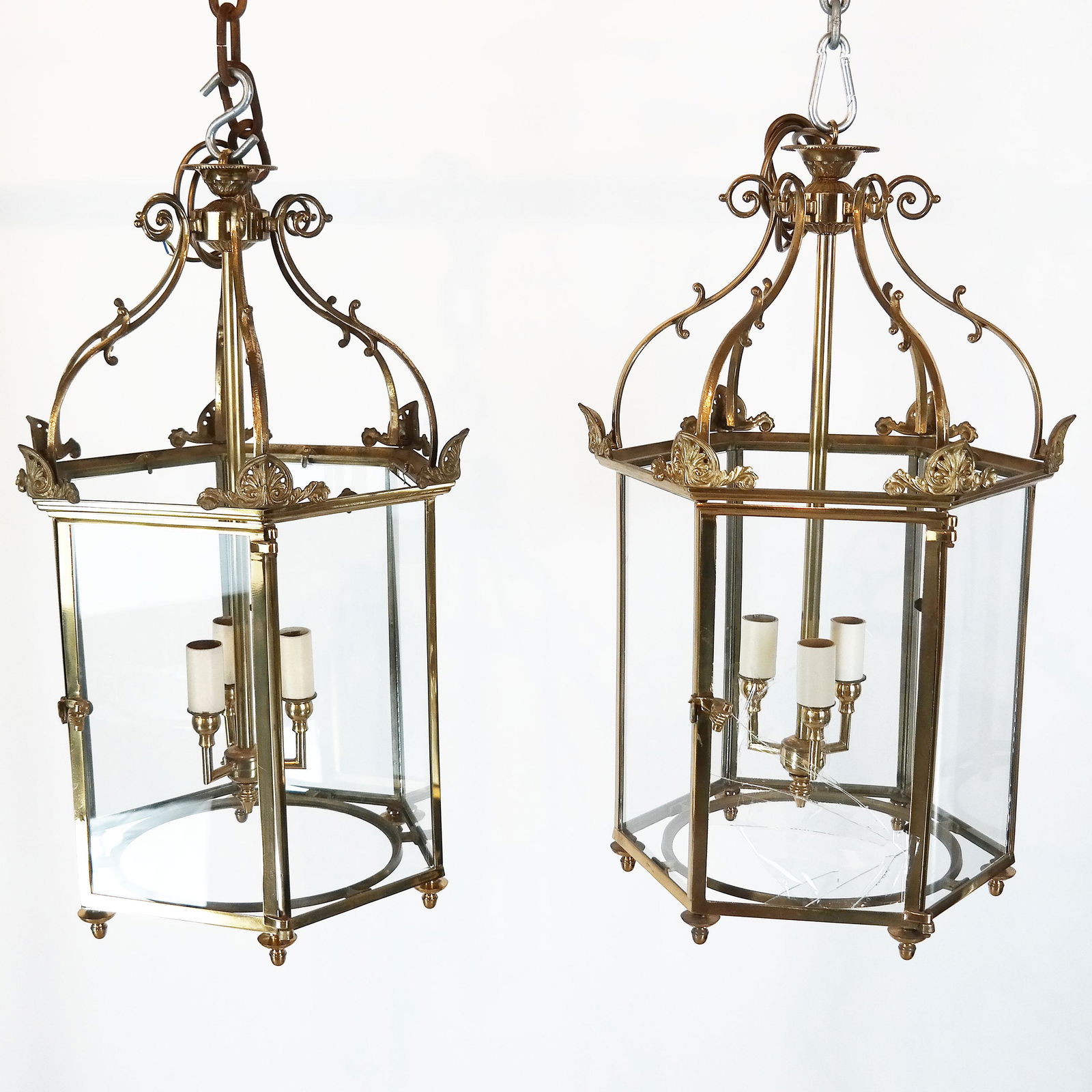 Pair of Brass Hexagonal Hall Lanterns (1 of 8)