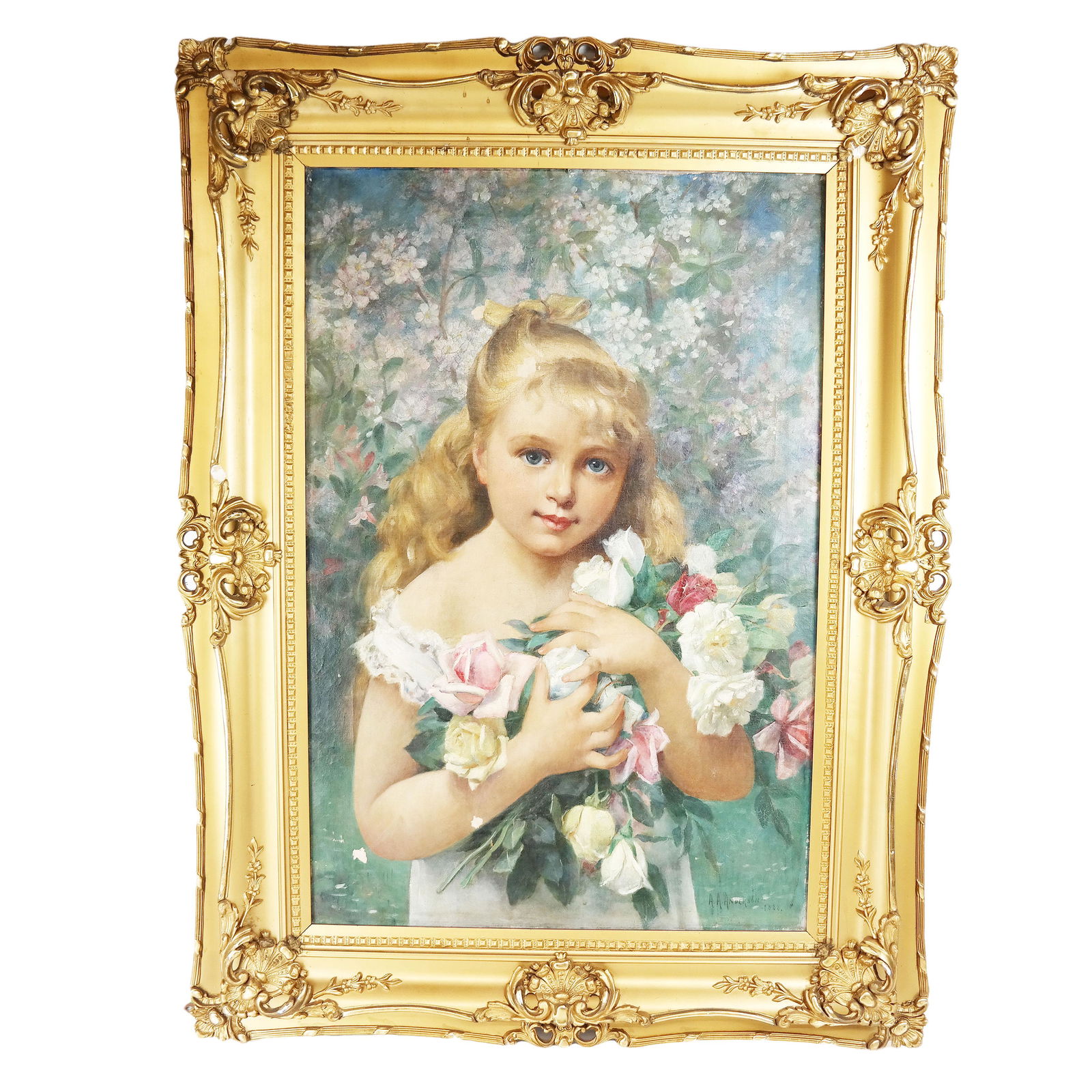 A.A. ANDERSON: Girl With Flowers - Painting (1 of 11)