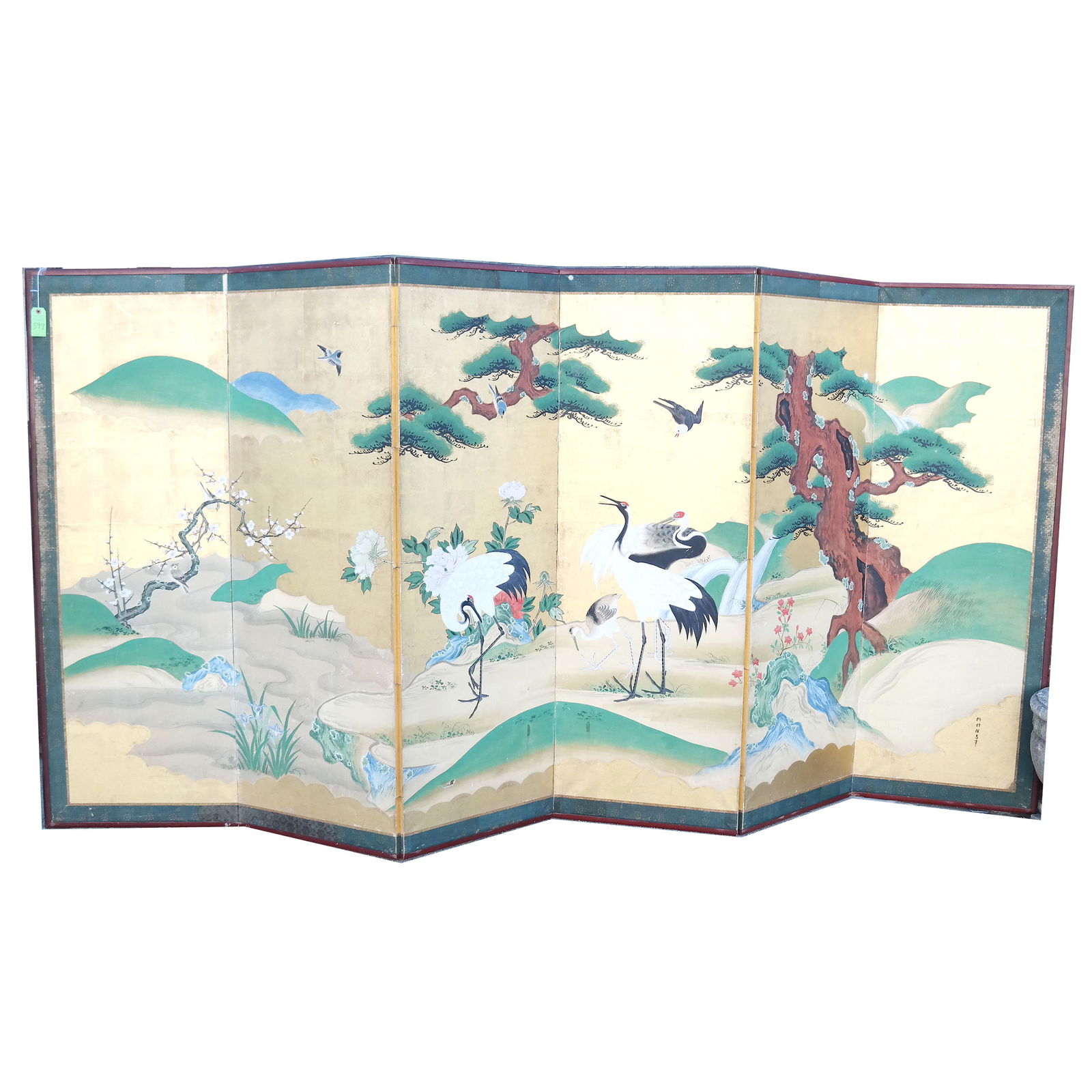 Asian 6-Fold Gilt Painted Floor Screen (1 of 10)