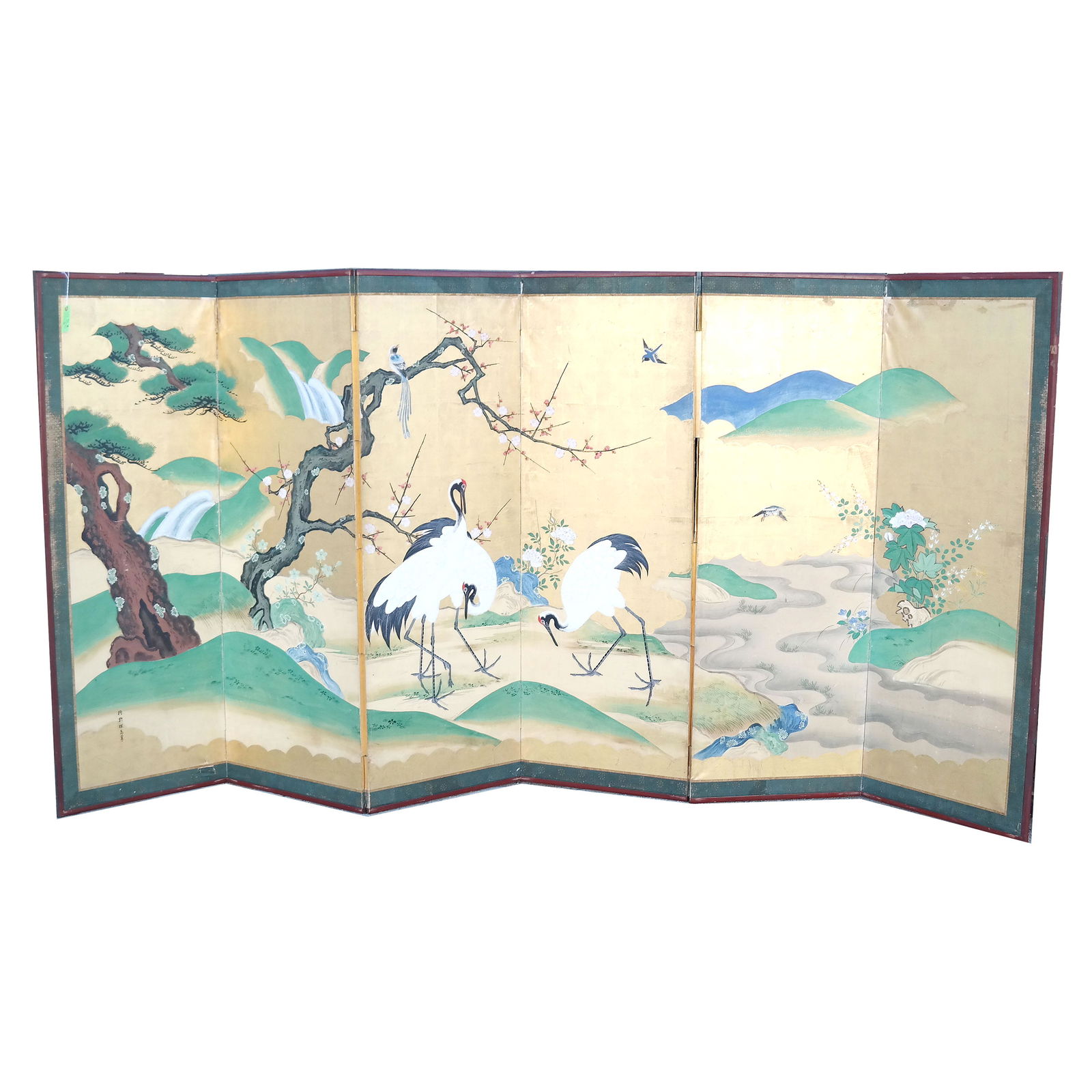Asian 6-Fold Gilt Painted Floor Screen (1 of 9)