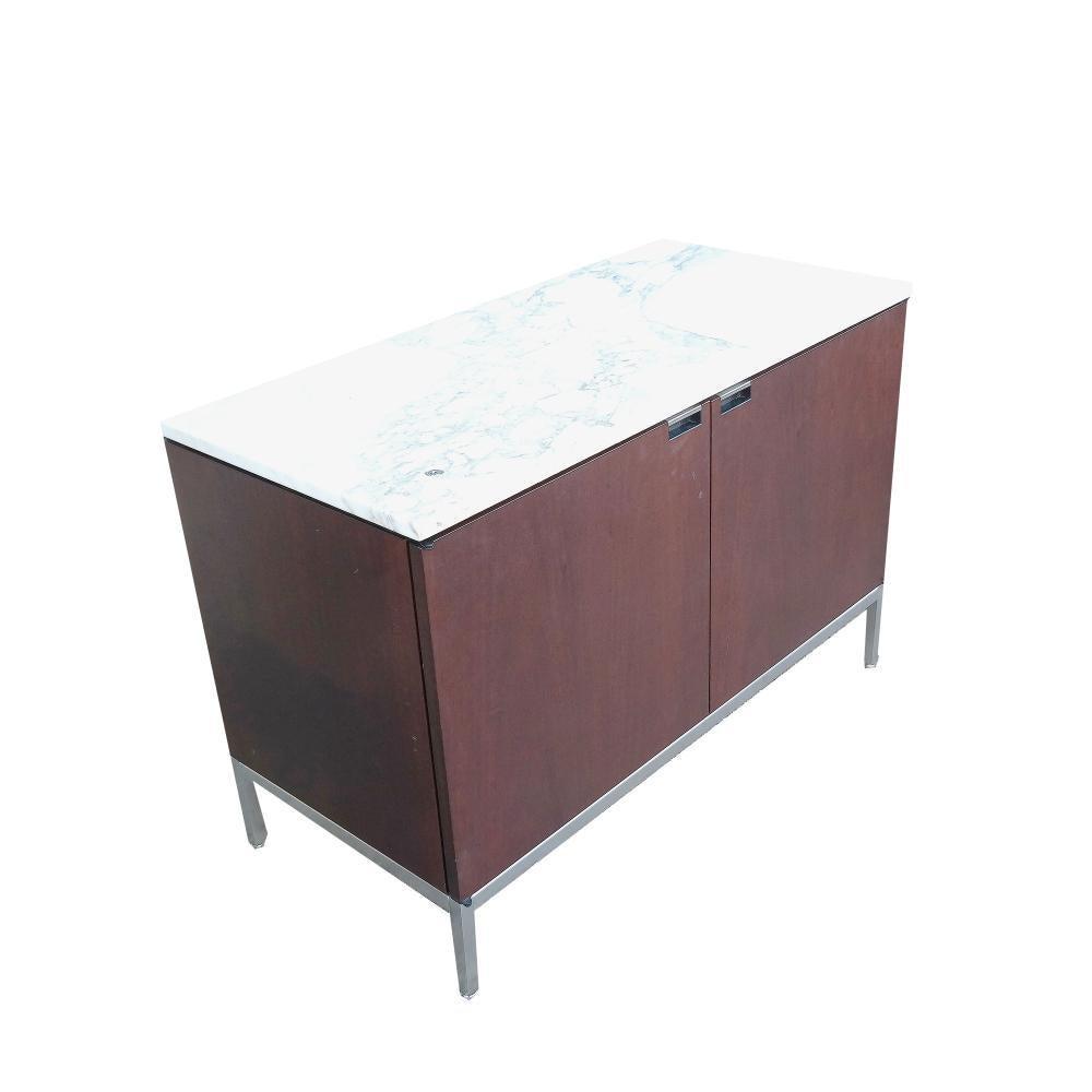 Florence Knoll Modern Credenza: 20th century modern credenza/server, with white marble top, from Rockefeller Center, NYC. [26" H x 37 1/2" W x 18" D].